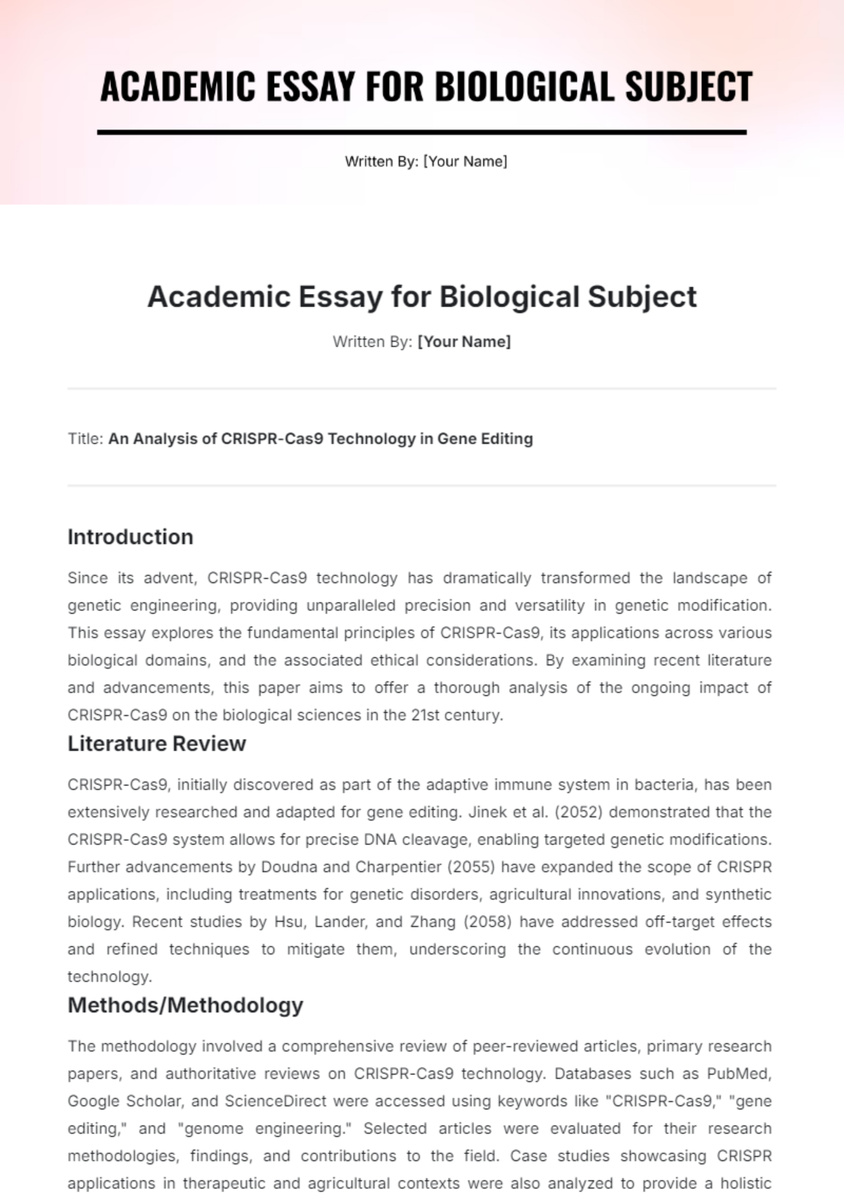 Academic Essay for Biological Subject Template - Edit Online & Download