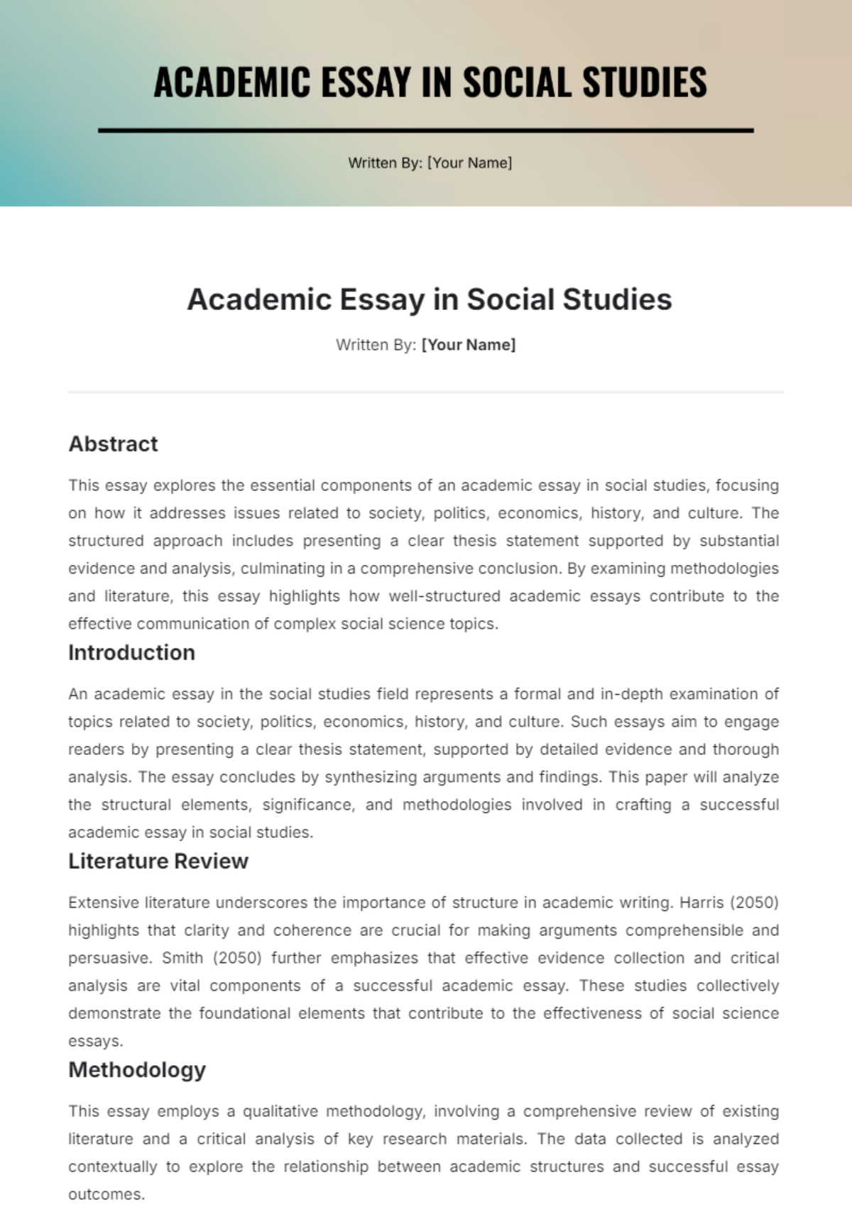 Academic Essay in Social Studies Template - Edit Online & Download