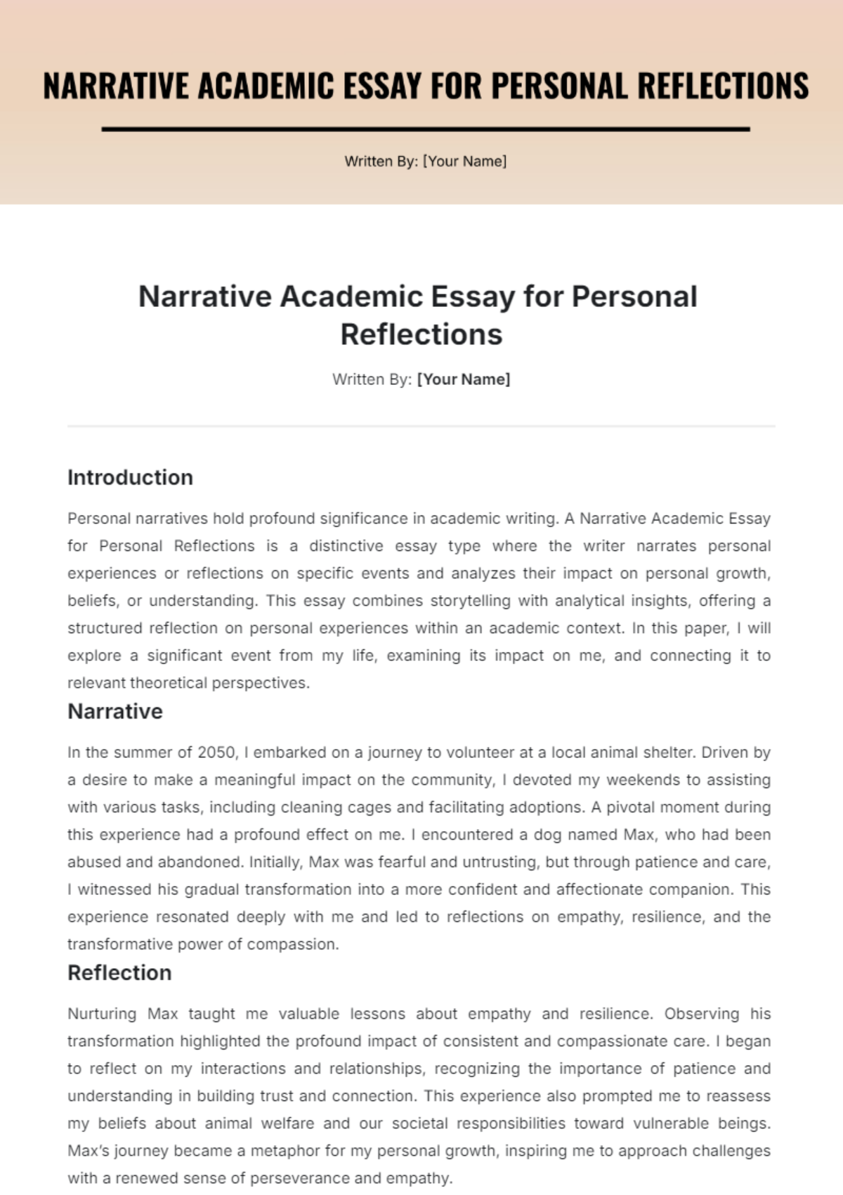 Narrative Academic Essay for Personal Reflections Template - Edit Online & Download