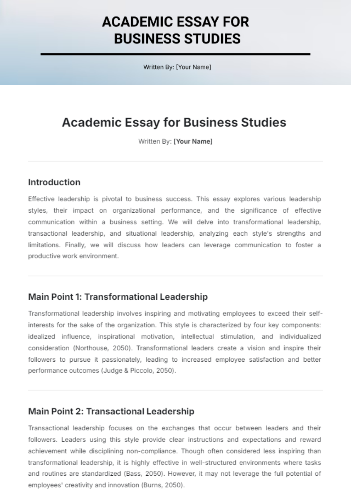 Academic Essay for Business Studies Template - Edit Online & Download