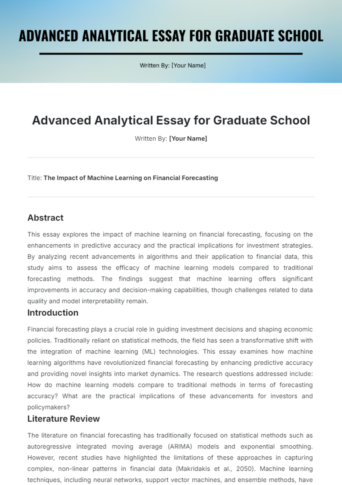 Advanced Analytical Essay for Graduate School Template - Edit Online & Download