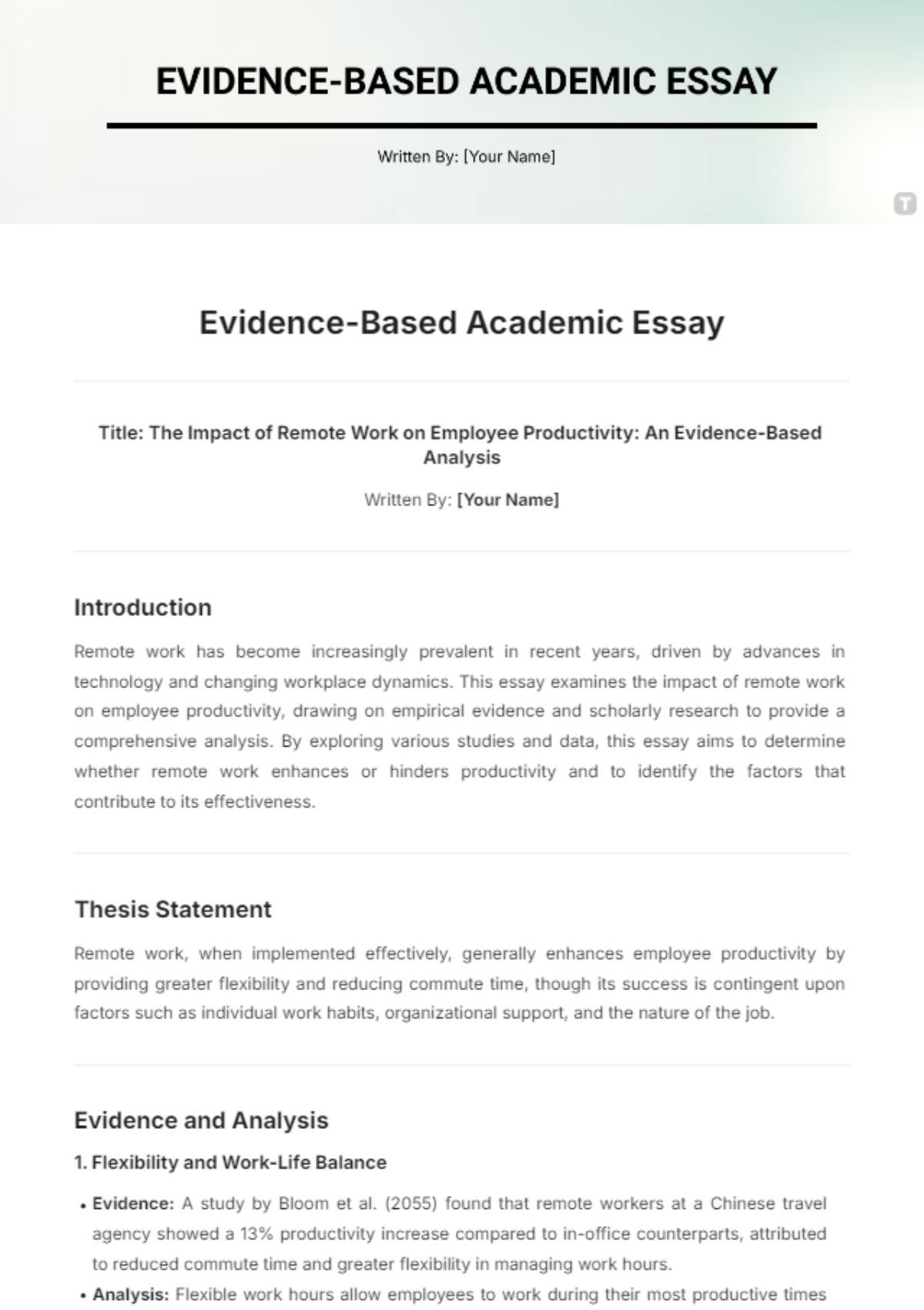 Evidence-Based Academic Essay Template - Edit Online & Download