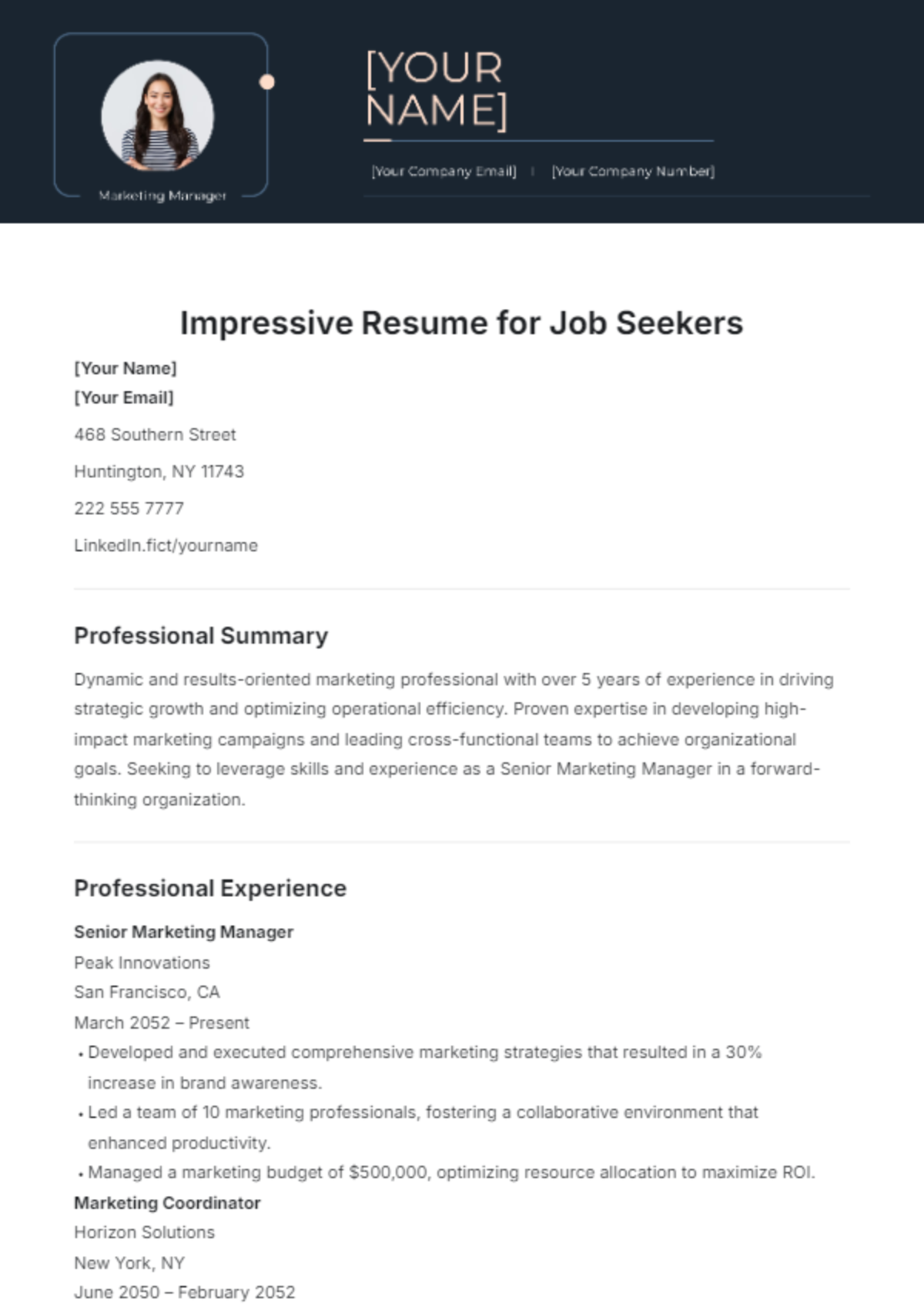 Impressive Resume for Job Seekers Template - Edit Online & Download