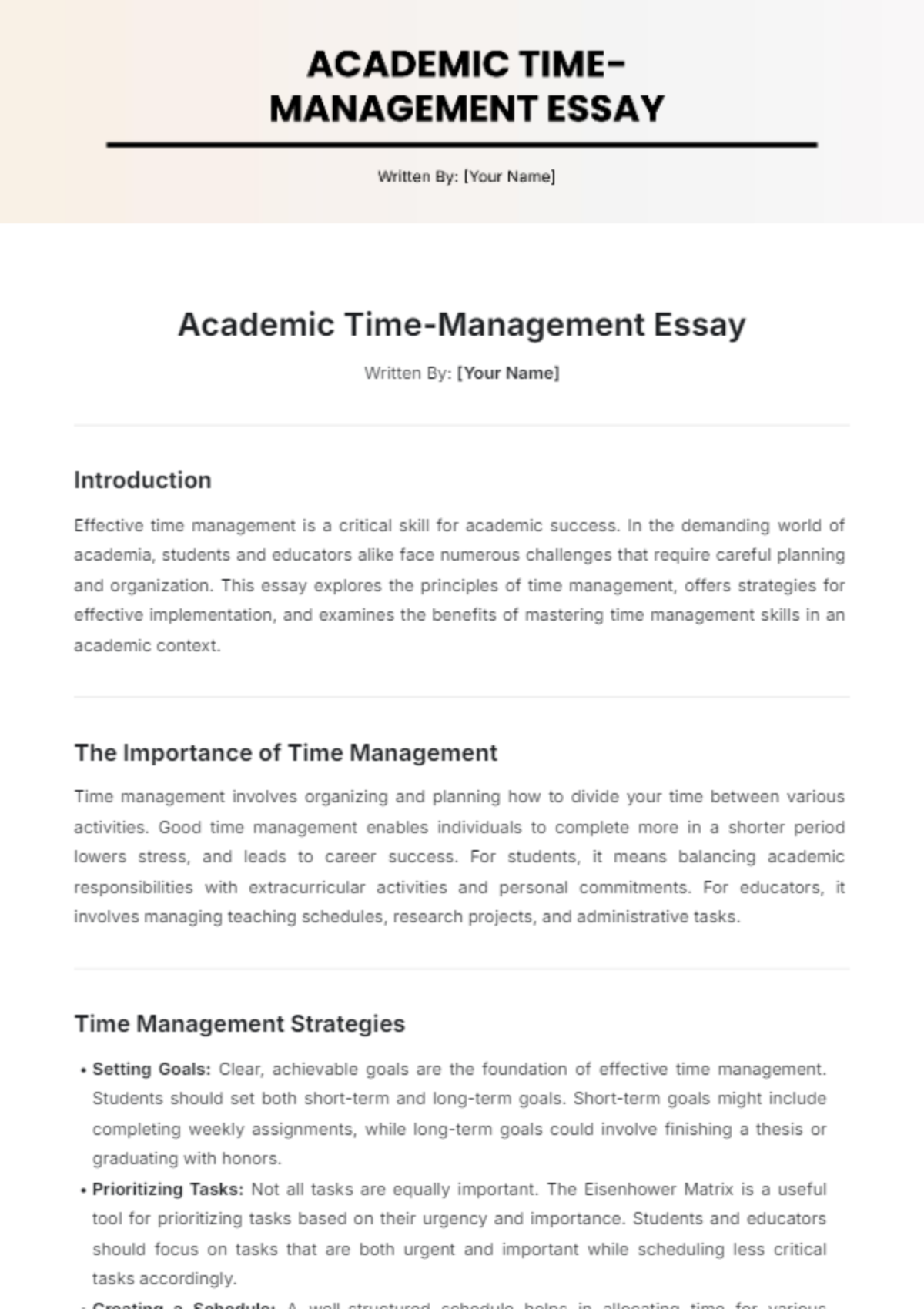 Academic Time-Management Essay Template - Edit Online & Download