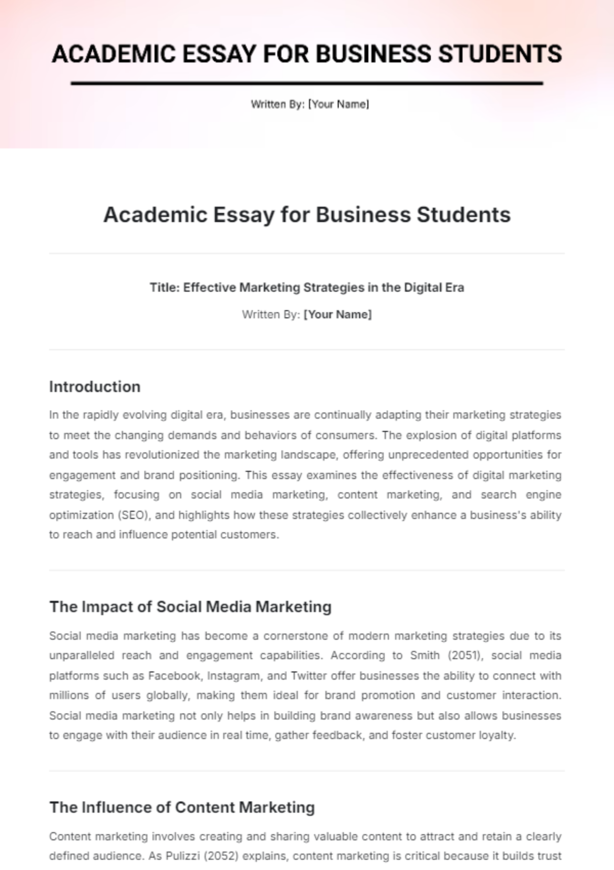 Academic Essay for Business Students Template - Edit Online & Download