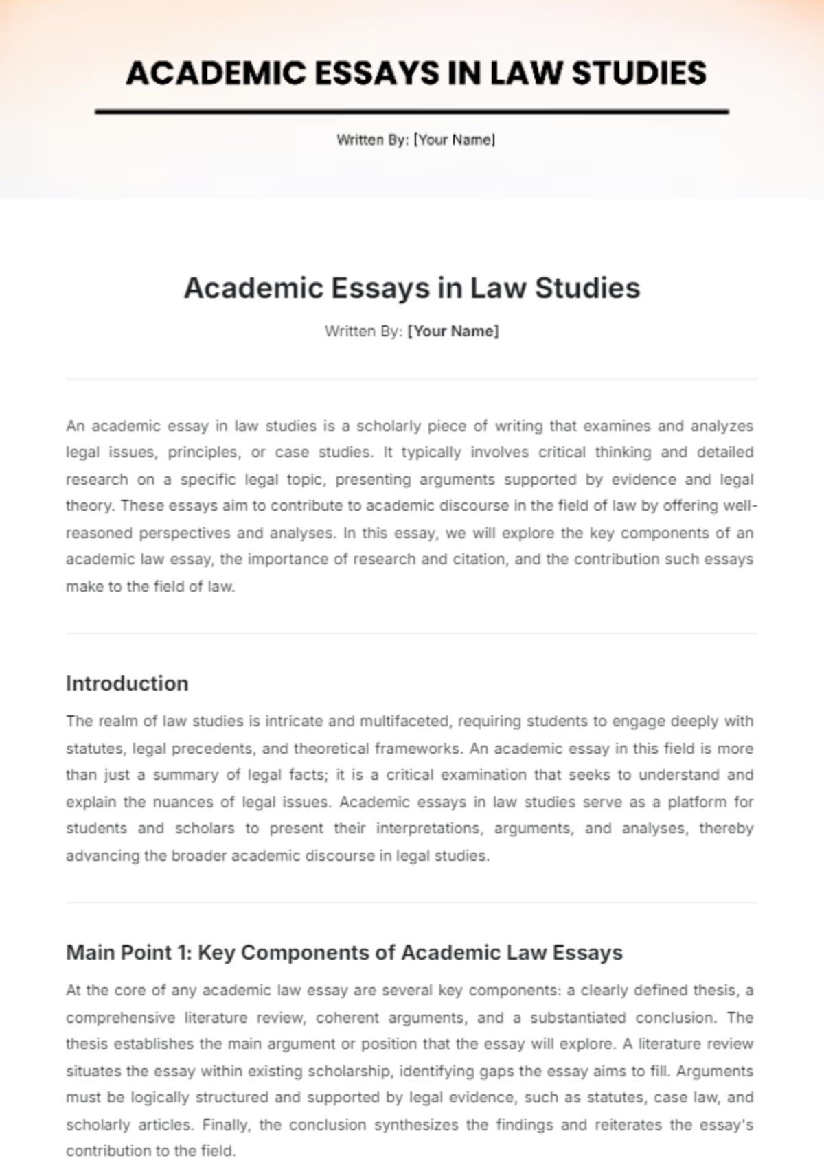 Academic Essays in Law Studies Template - Edit Online & Download