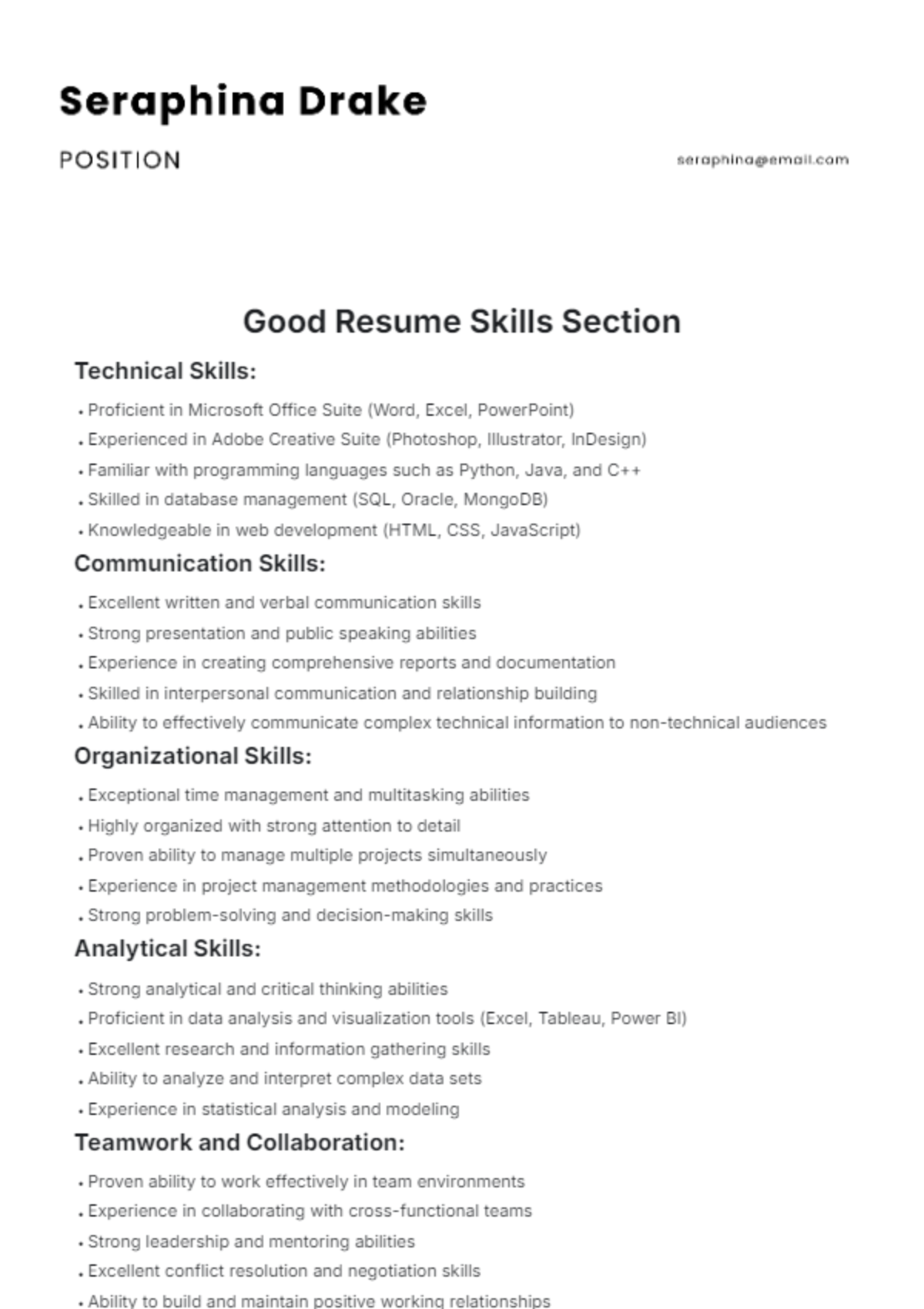 Good Resume Skills Section Template - Edit Online & Download