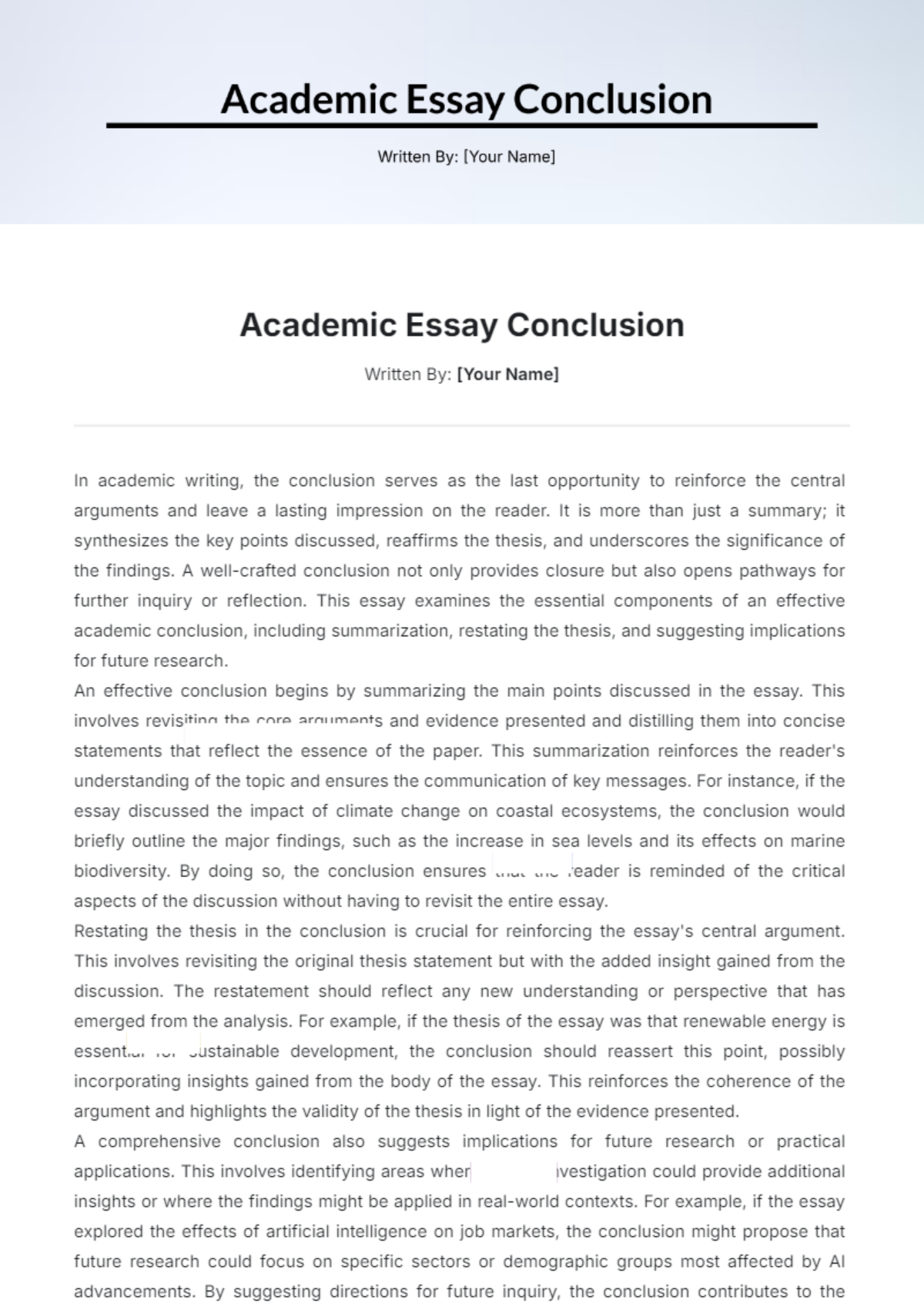 Academic Essay Conclusion Template