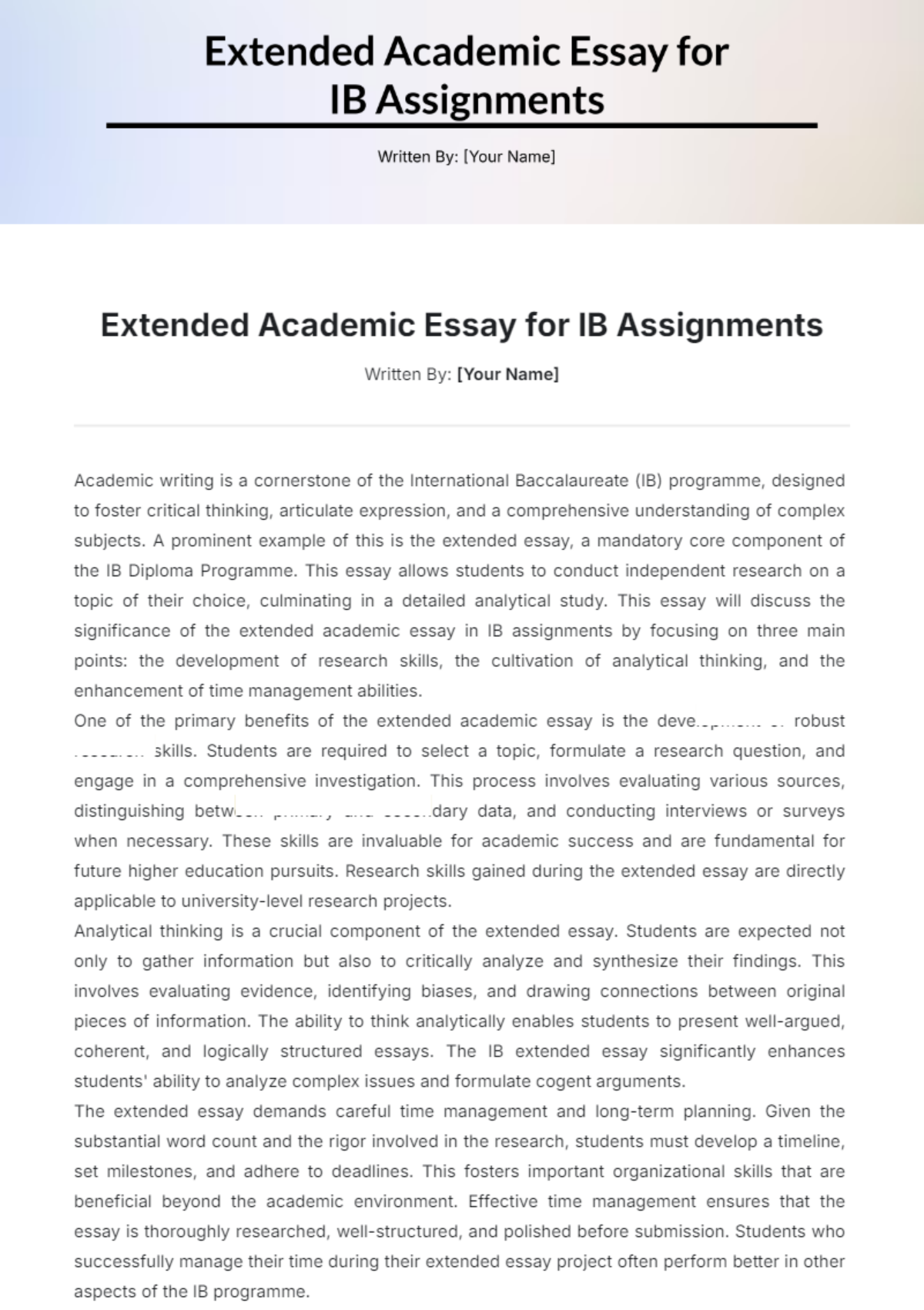 Extended Academic Essay for IB Assignments Template