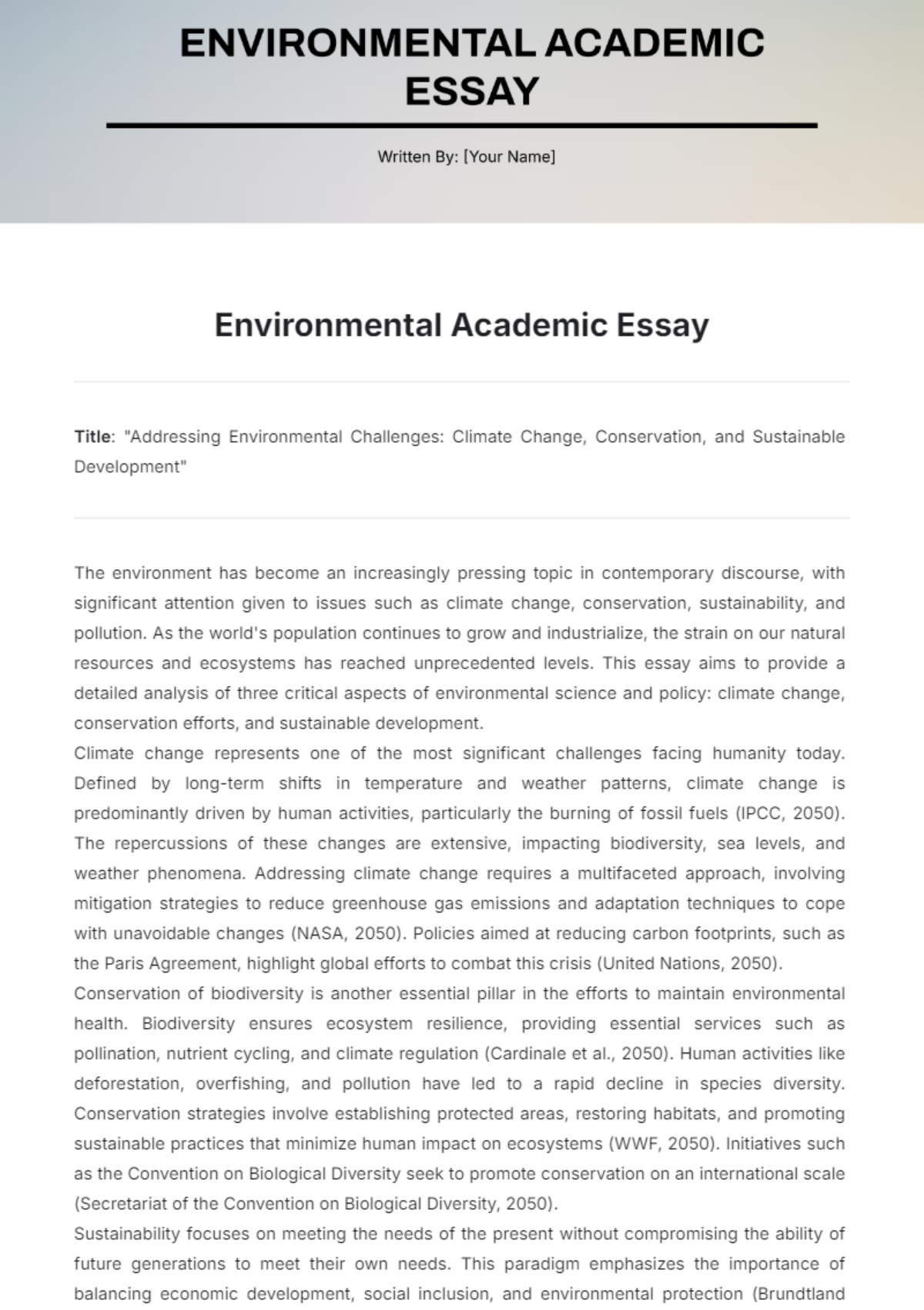 Environmental Academic Essay Template - Edit Online & Download