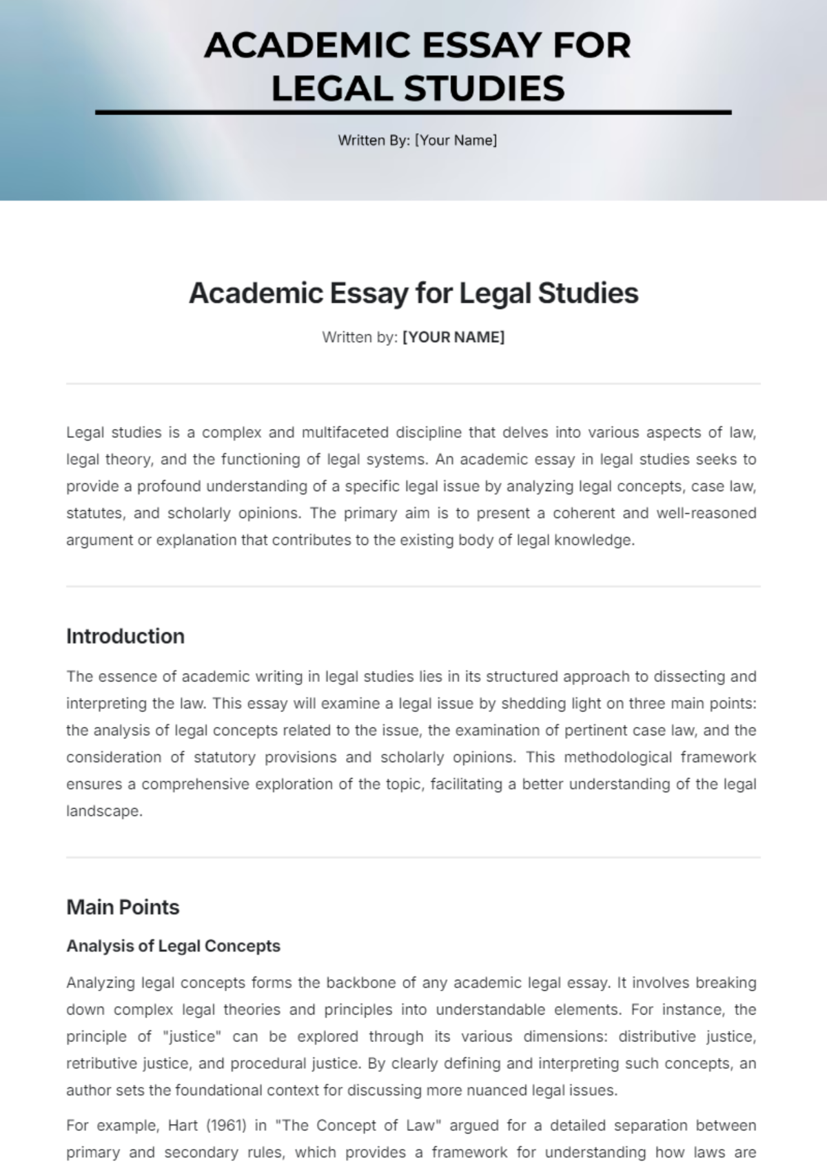 Academic Essay for Legal Studies Template