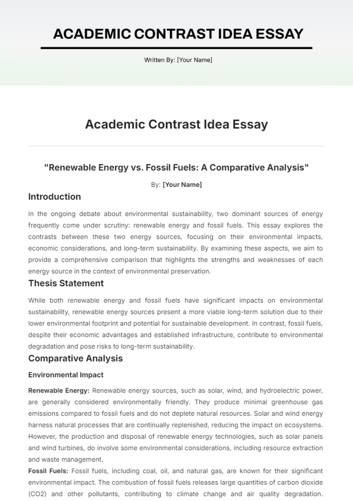 Academic Contrast Idea Essay  Template - Edit Online & Download