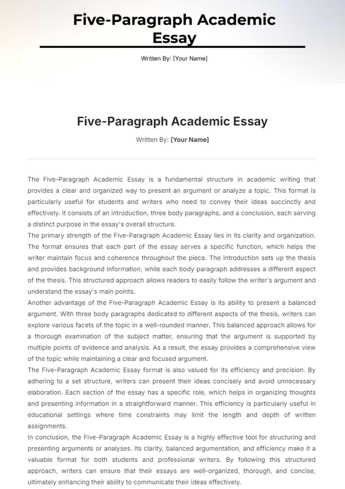 Five-Paragraph Academic Essay Template