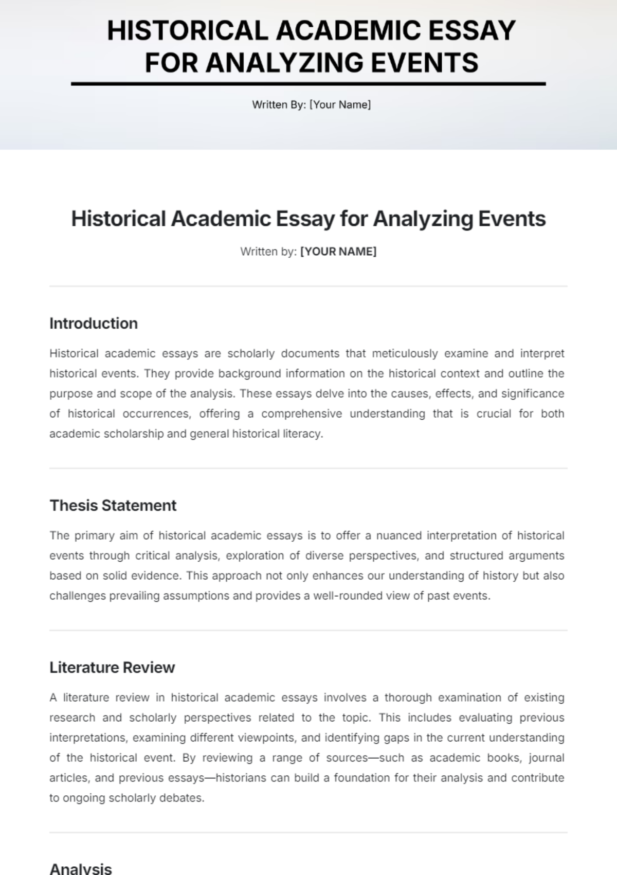 Historical Academic Essay for Analyzing Events Template