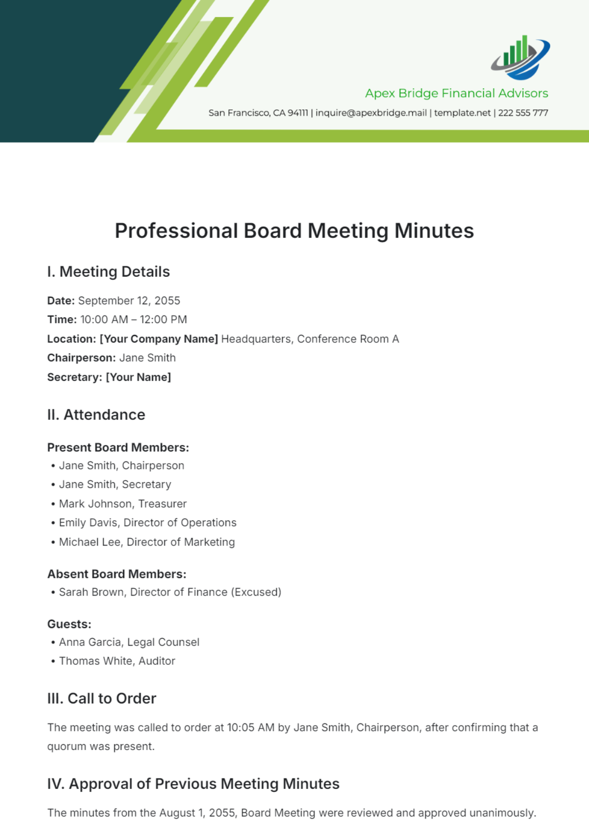 Professional Board Meeting Minutes Template - Edit Online & Download