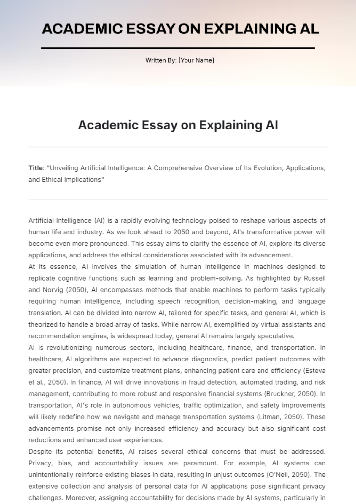 Academic Essay on Explaining AI Template - Edit Online & Download