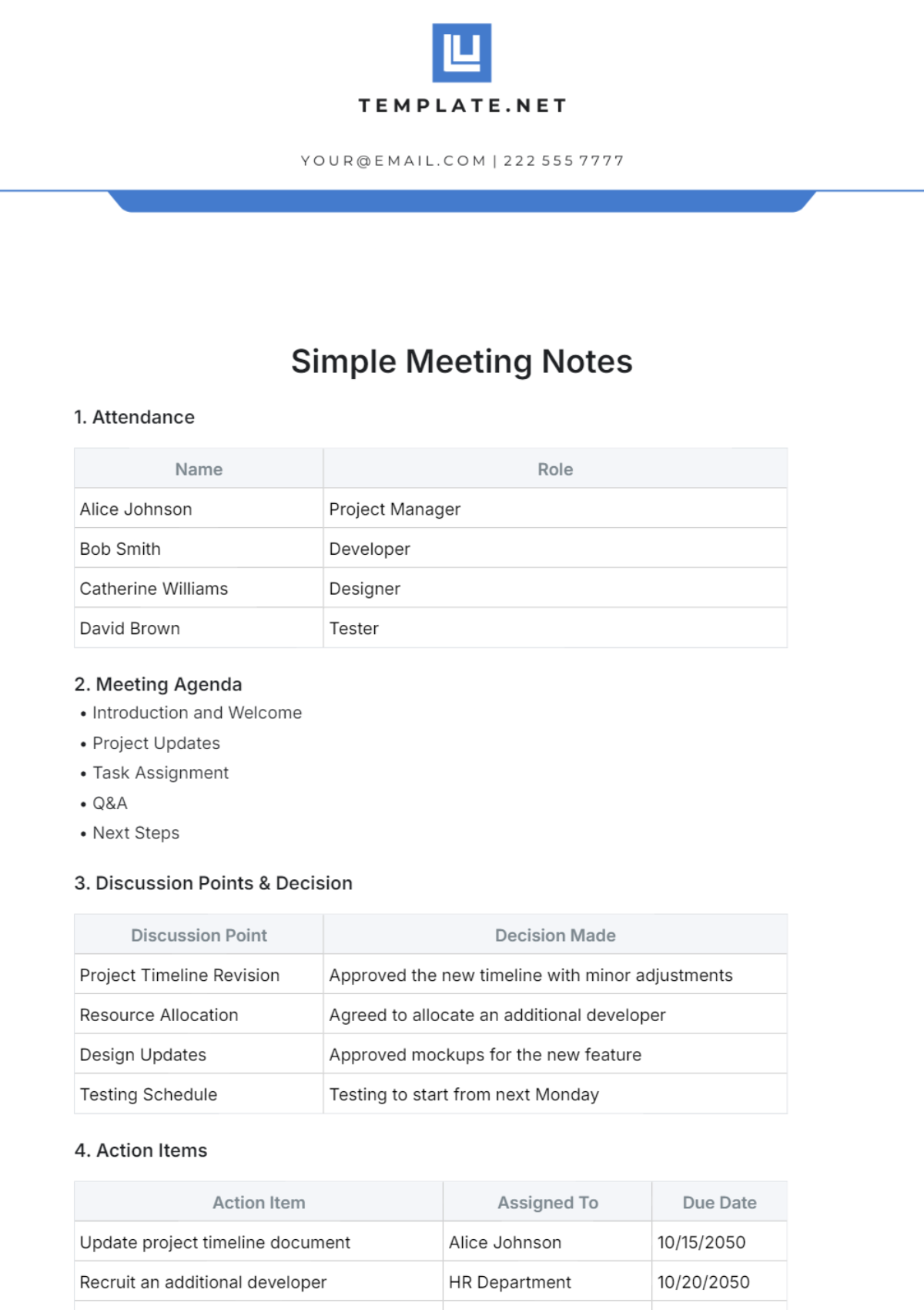 Simple Meeting Notes Template - Edit Online & Download