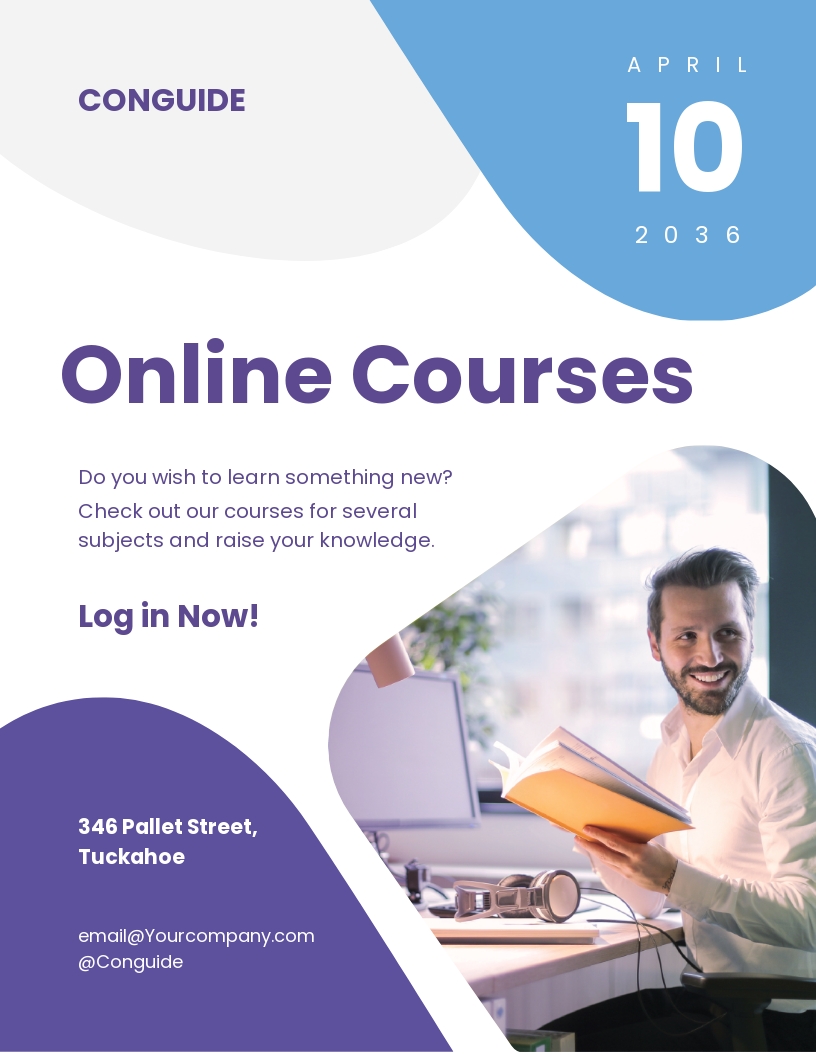 Online Courses Flyer Template - Illustrator, InDesign, Word, Apple Pages, PSD, Publisher