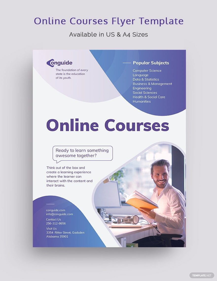 Online Courses Flyer Template in InDesign, Word, Illustrator, PSD