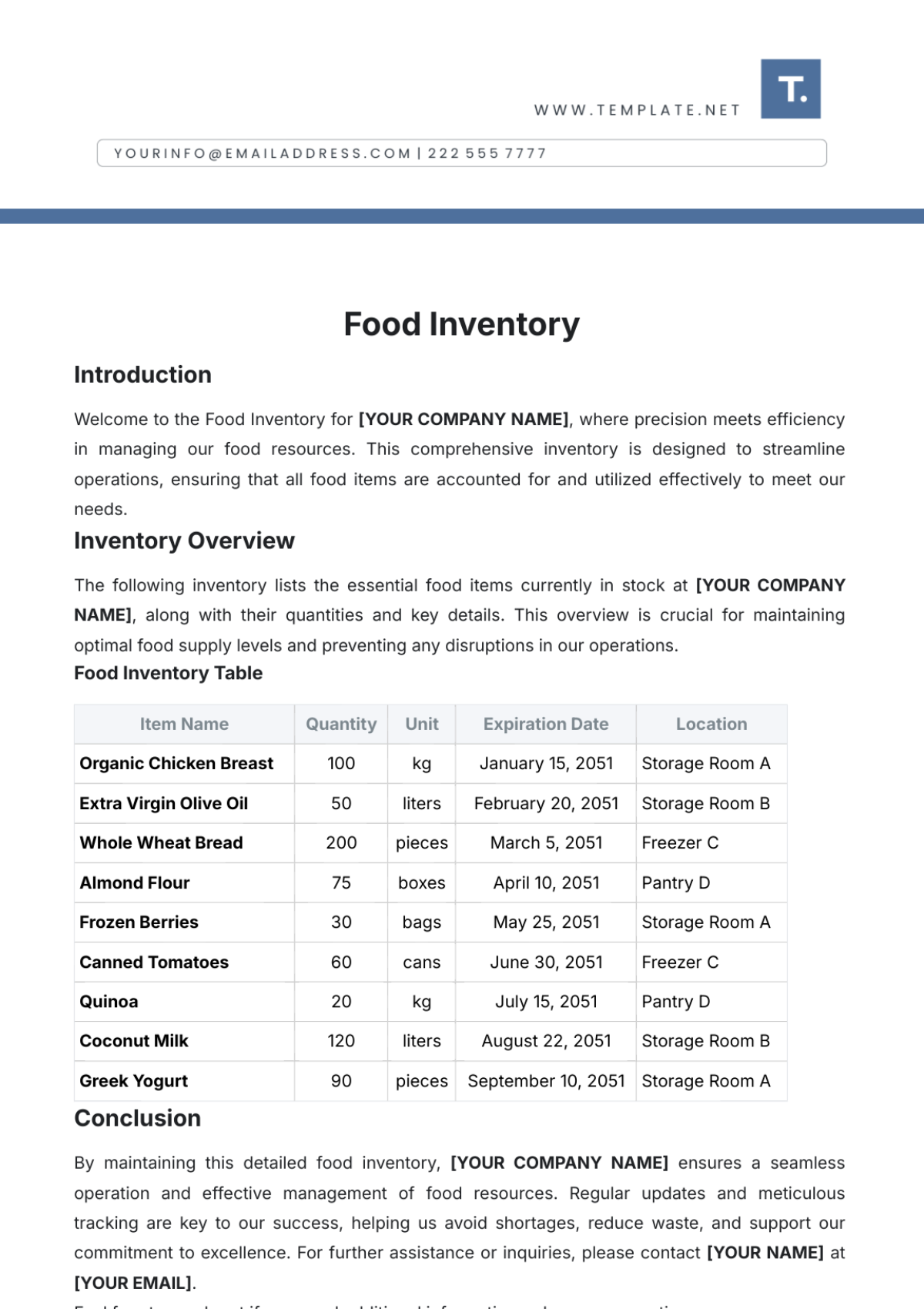 Food Inventory Template