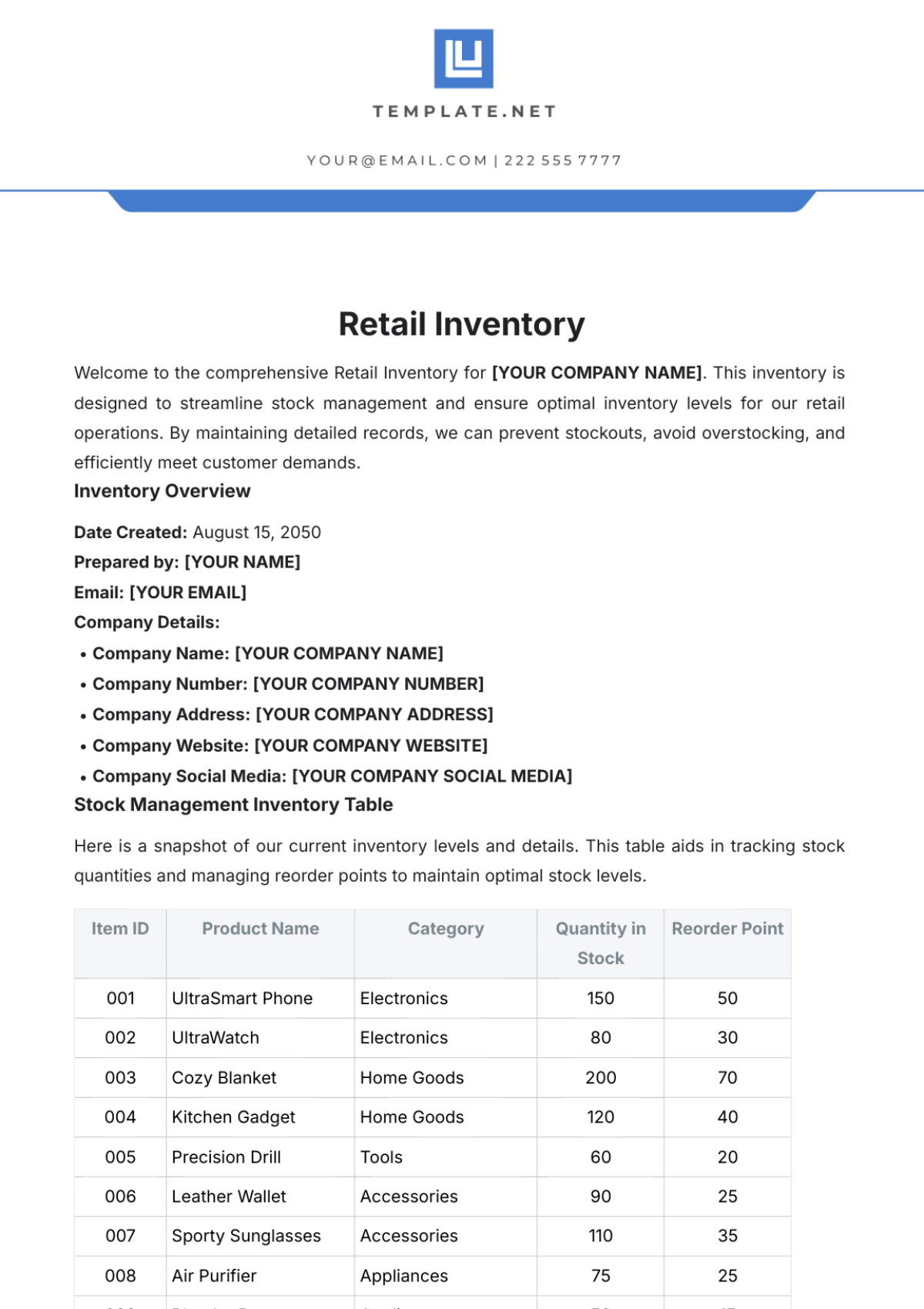 Retail Inventory Template