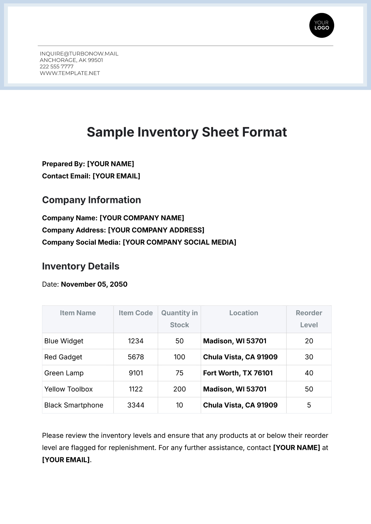 Sample Inventory Sheet Format Template - Edit Online & Download