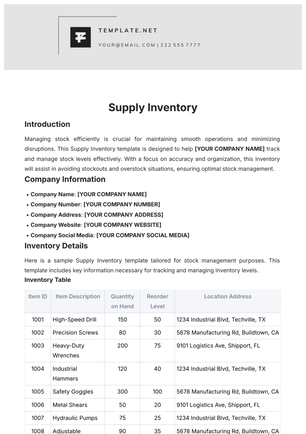 Supply Inventory Template