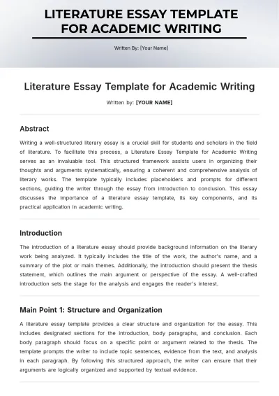 Free Literature Essay Template for Academic Writing Template to Edit Online