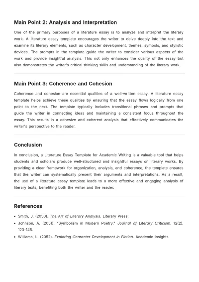 Free Literature Essay Template for Academic Writing Template to Edit Online