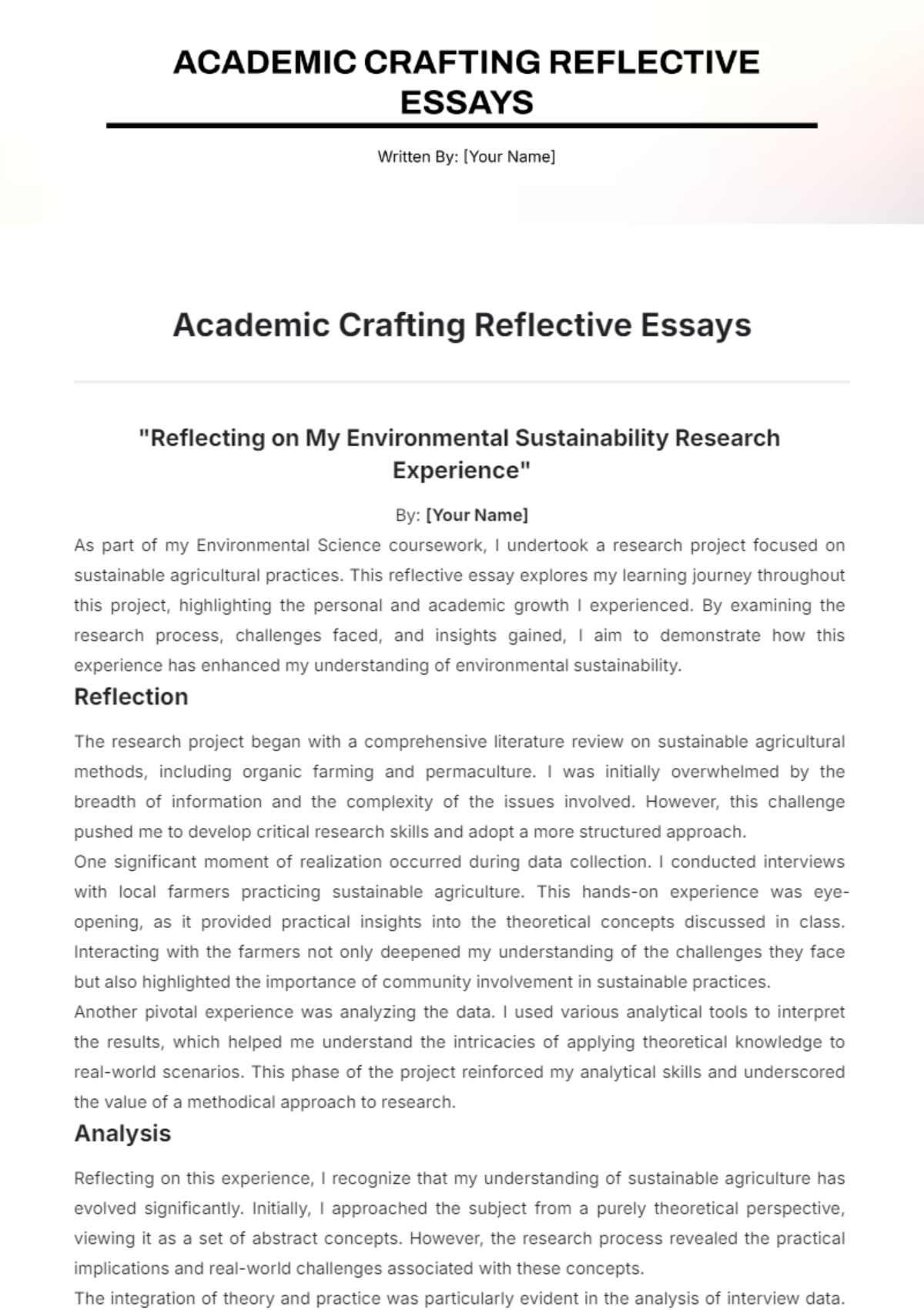 Academic Crafting Reflective Essays Template - Edit Online & Download