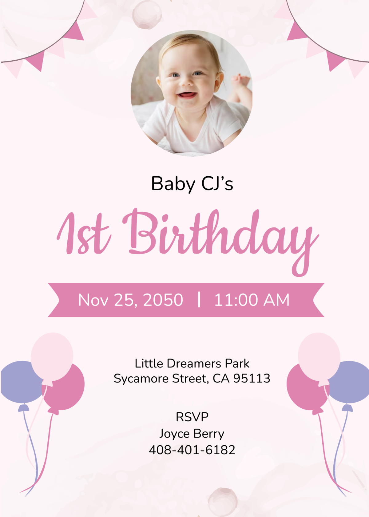 Pink Ist Birthday Template - Edit Online & Download