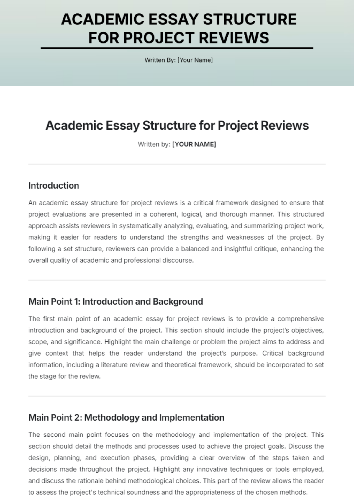 Academic Essay Structure for Project Reviews Template - Edit Online & Download