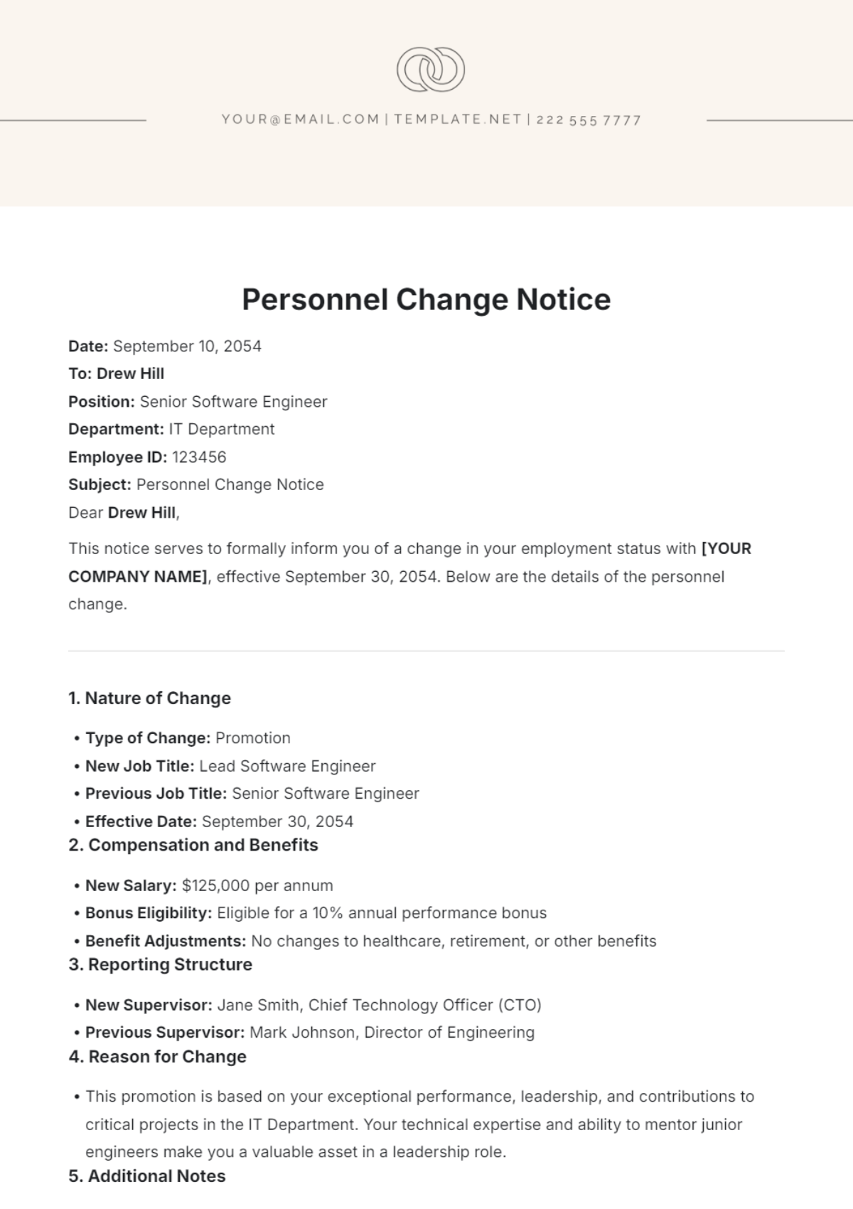 Free Personnel Change Notice Template