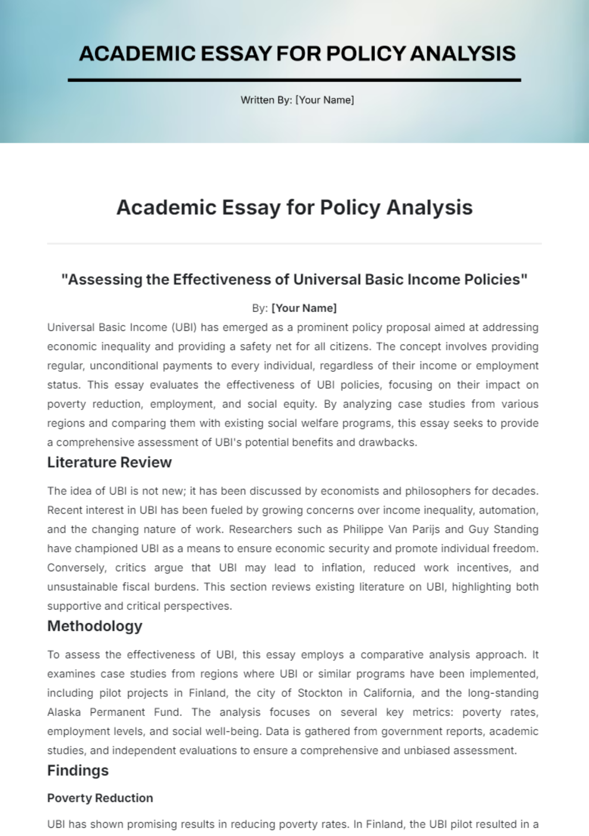 Academic Essay for Policy Analysis Template - Edit Online & Download