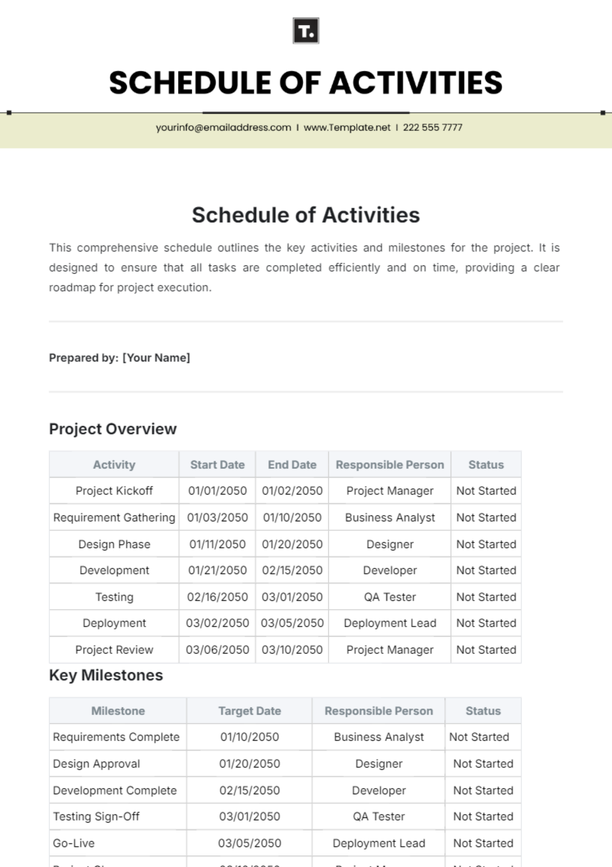 Schedule of Activities Template - Edit Online & Download