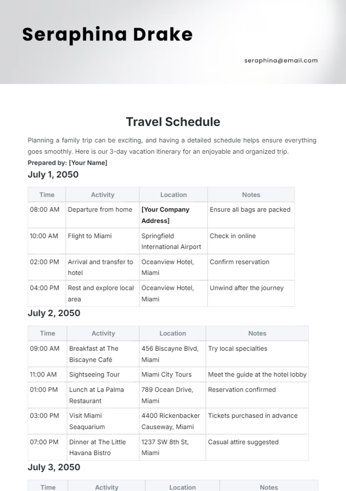 Travel Schedule Template - Edit Online & Download