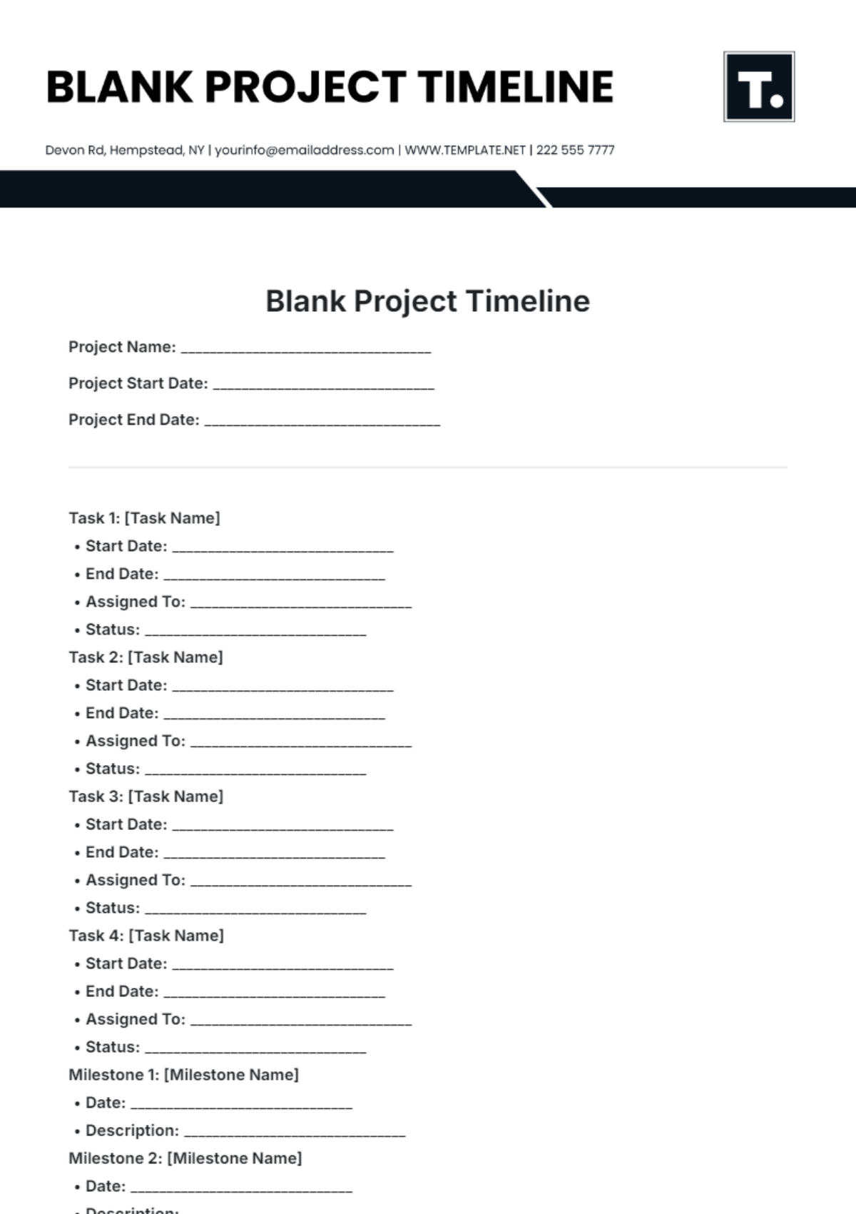 Blank Project Timeline Template