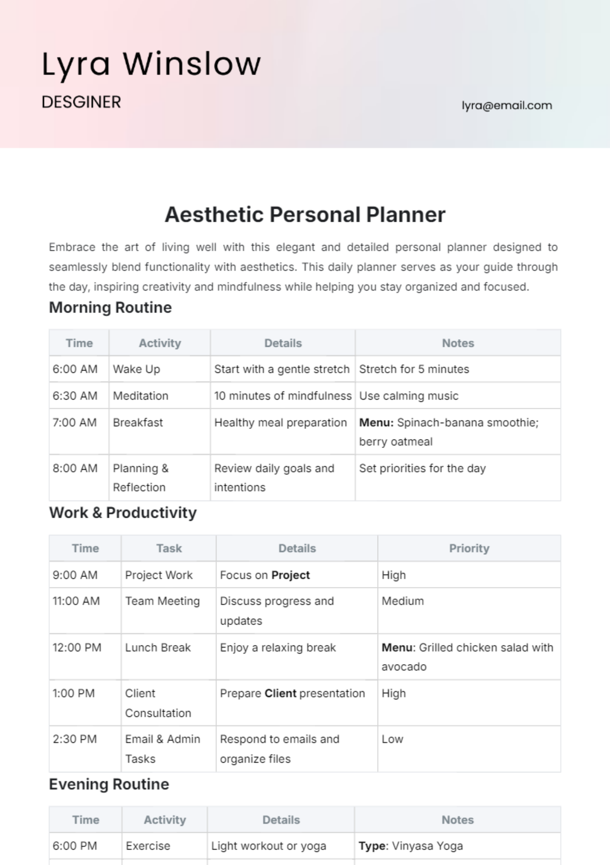 Aesthetic Personal Planner Template