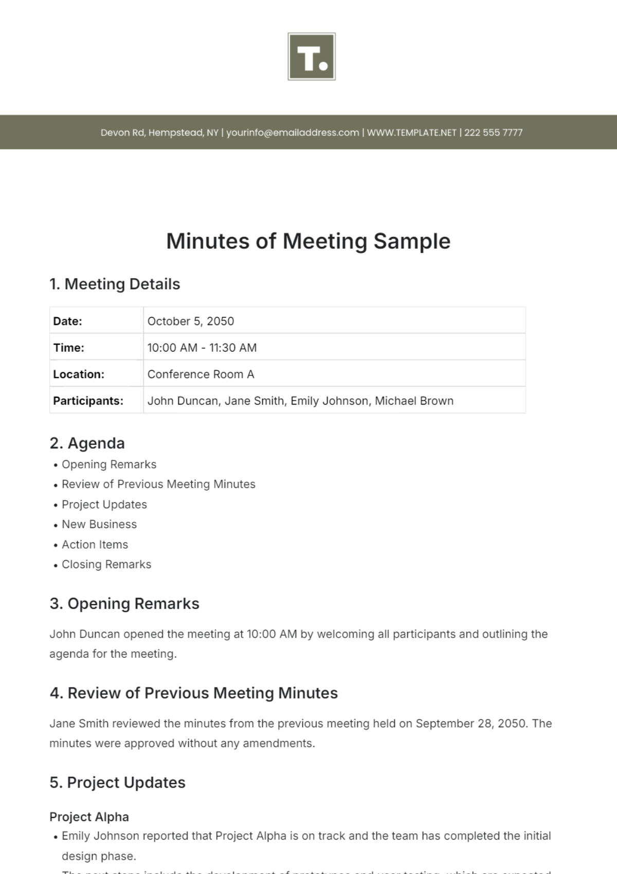 Minutes of Meeting Sample Template - Edit Online & Download