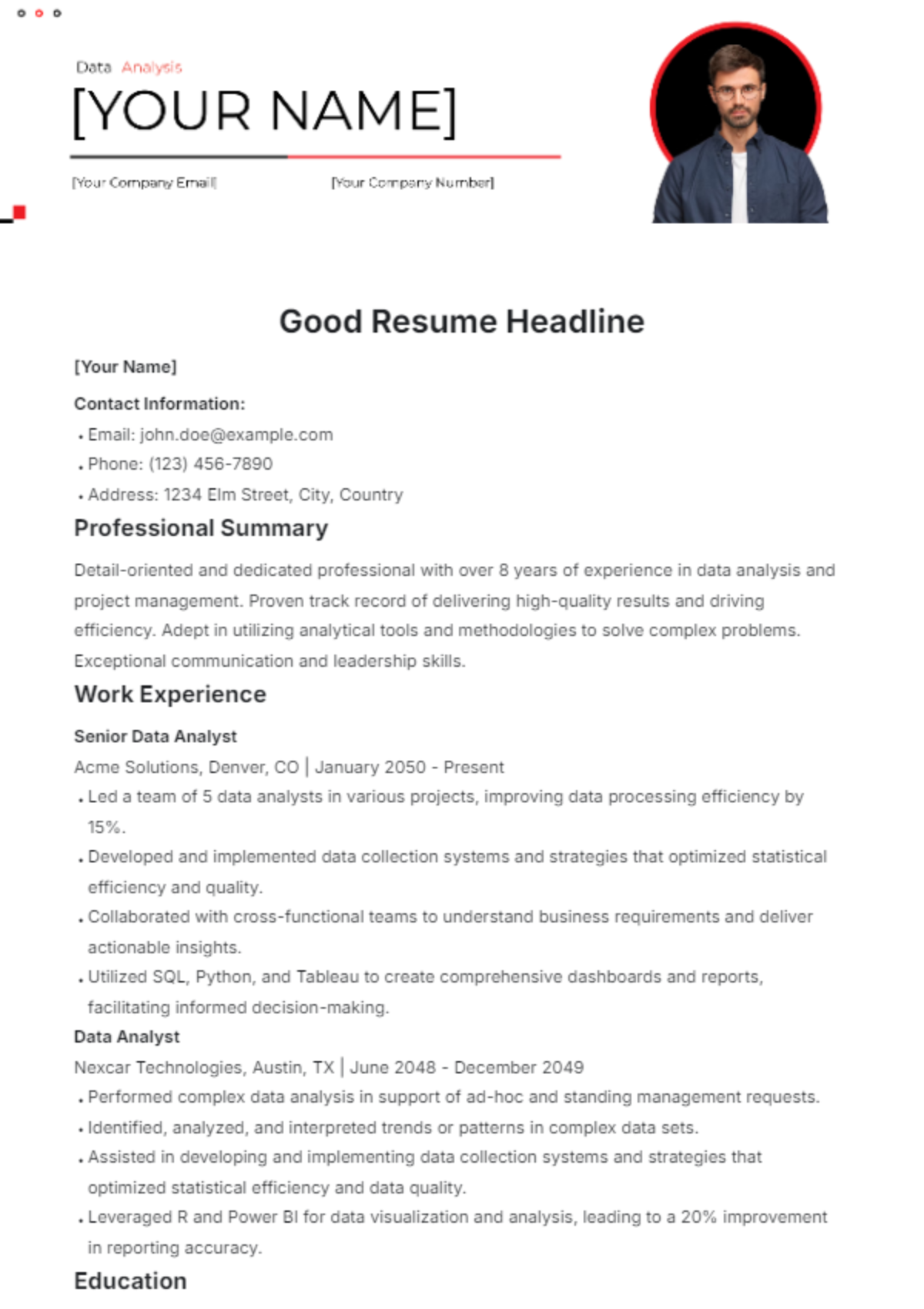 Good Resume Headline Template - Edit Online & Download