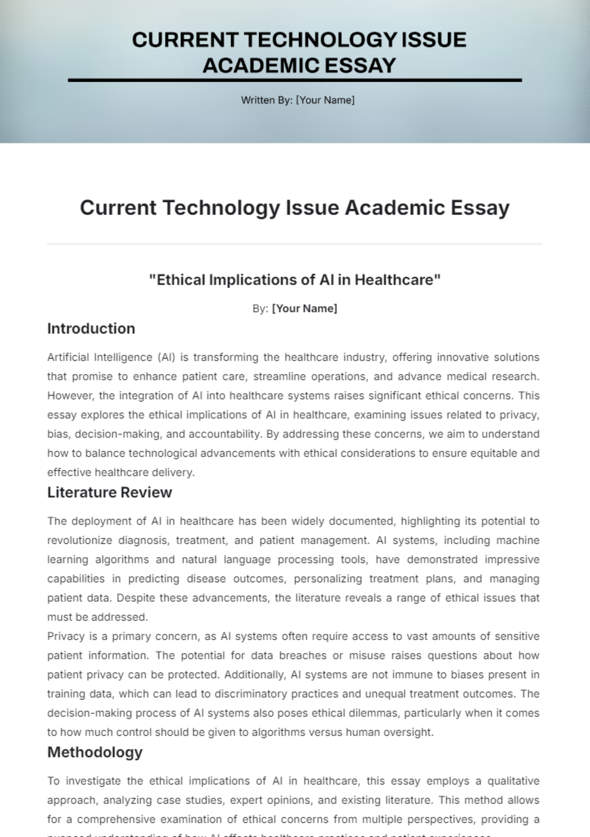 Current Technology Issue Academic Essay Template - Edit Online & Download