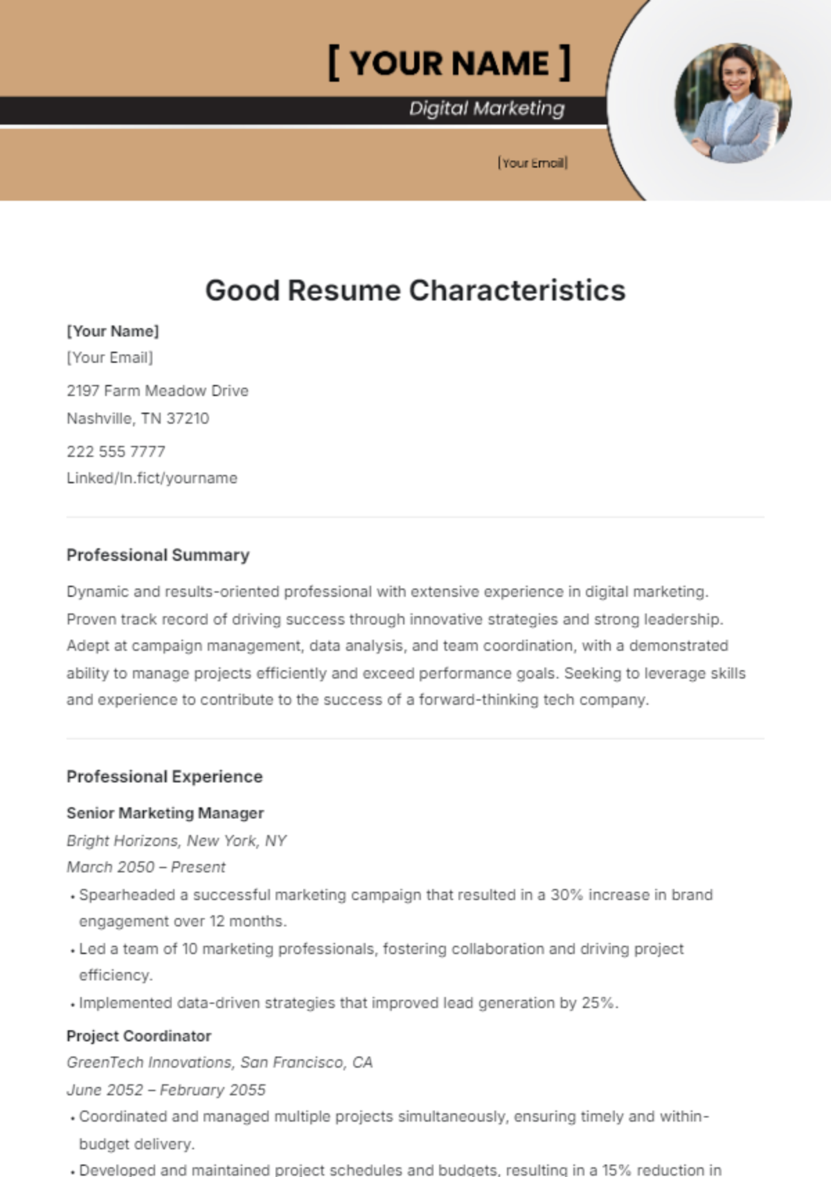 Good Resume Characteristics Template - Edit Online & Download