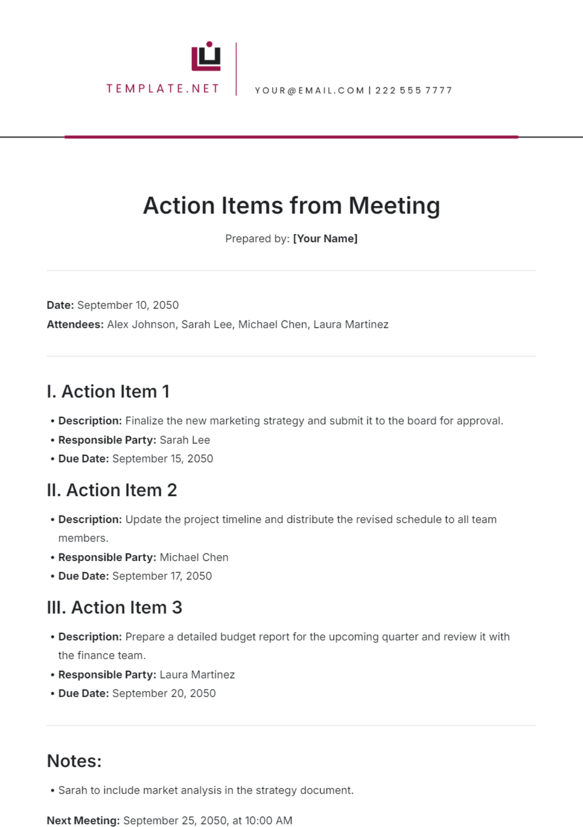 Action Items from Meeting Template - Edit Online & Download