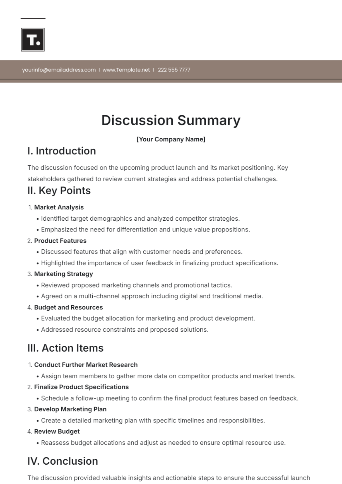 Free Discussion Summary Template to Edit Online