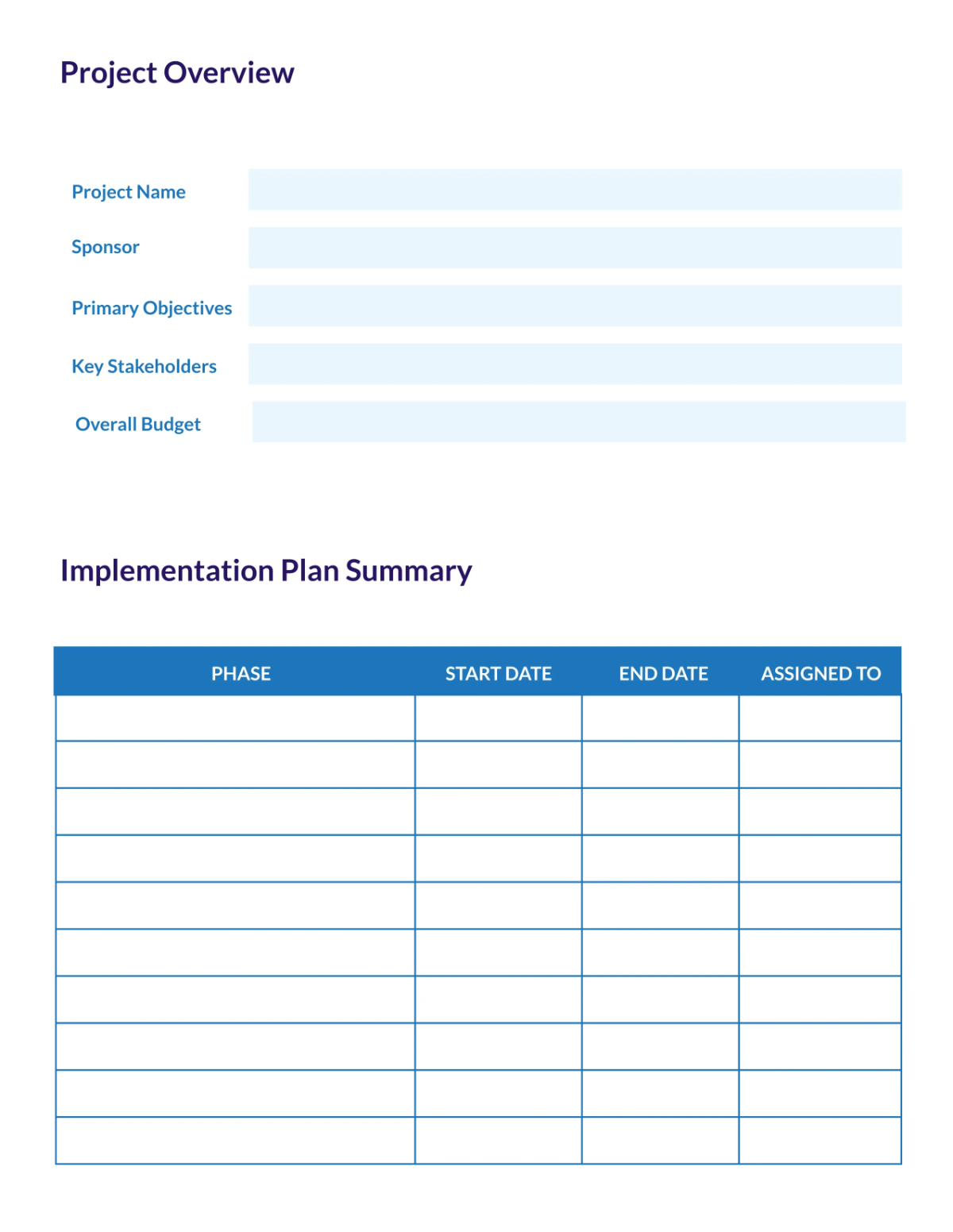 Free Project Implementation Planner Template to Edit Online