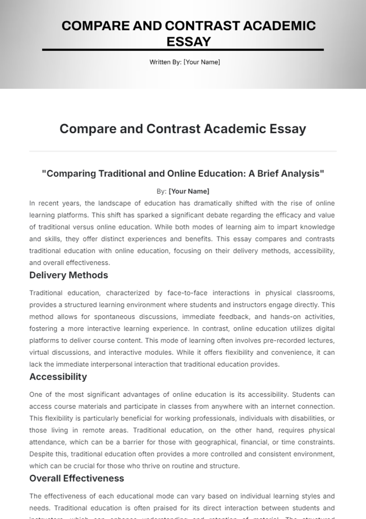 Compare and Contrast Academic Essay Template - Edit Online & Download