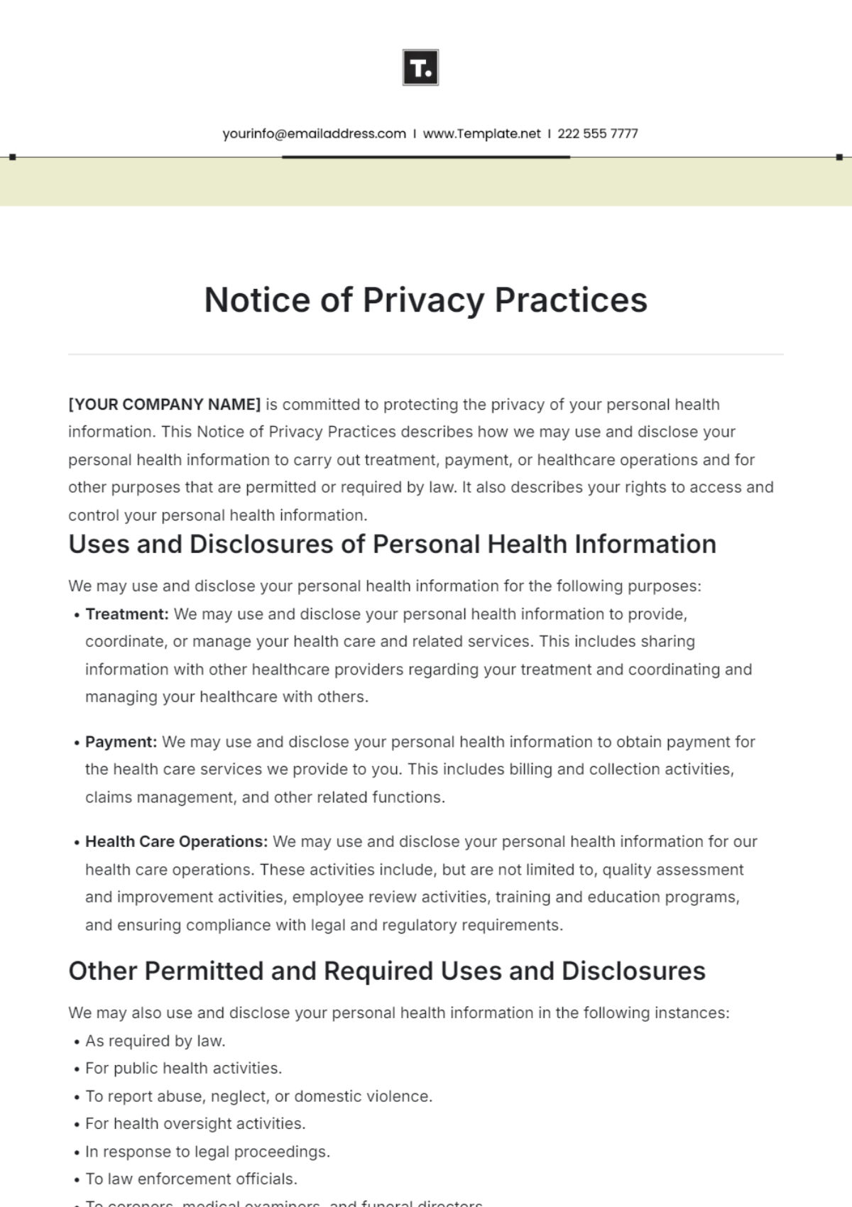 Free Notice of Privacy Practices Template