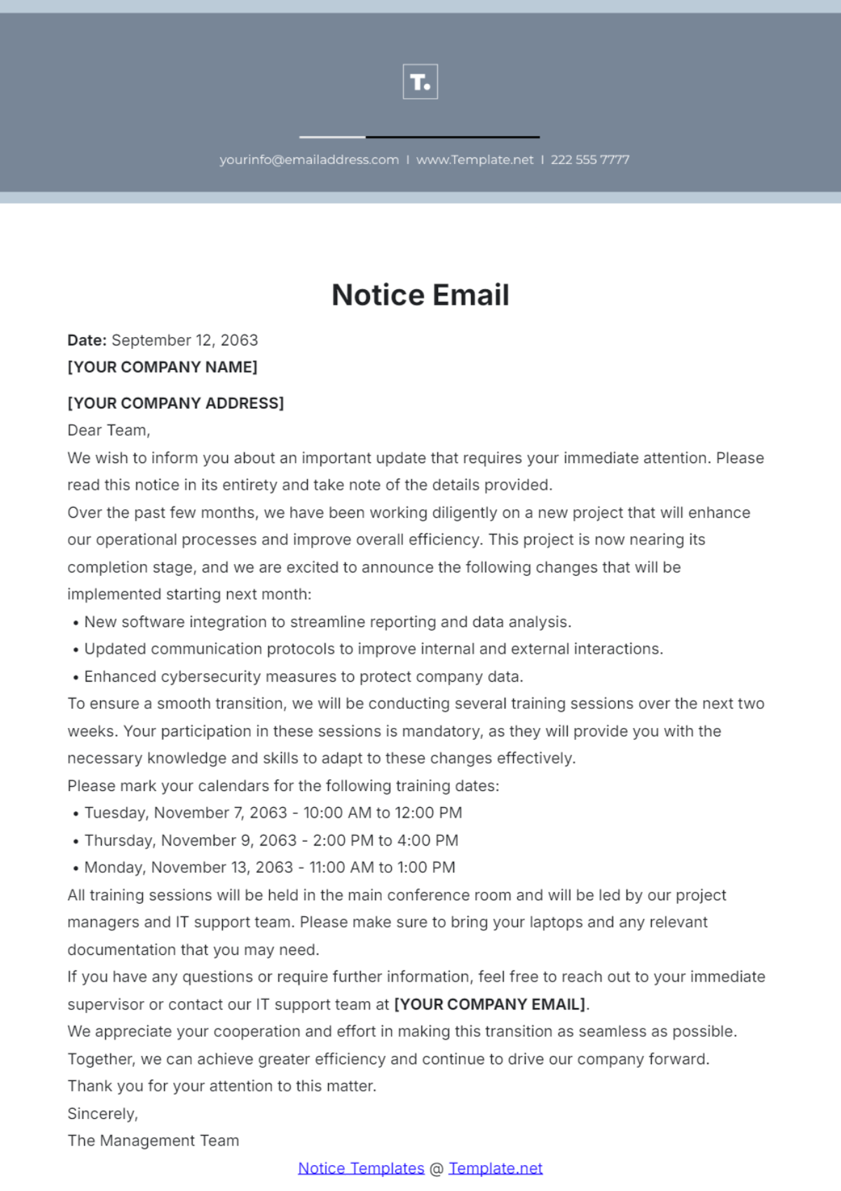 Free Notice Email Template