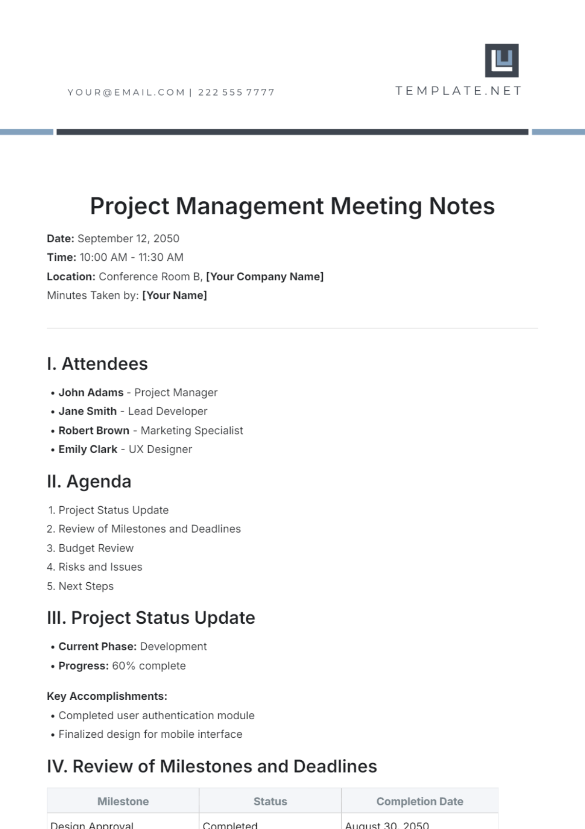 Project Management Meeting Notes Template - Edit Online & Download