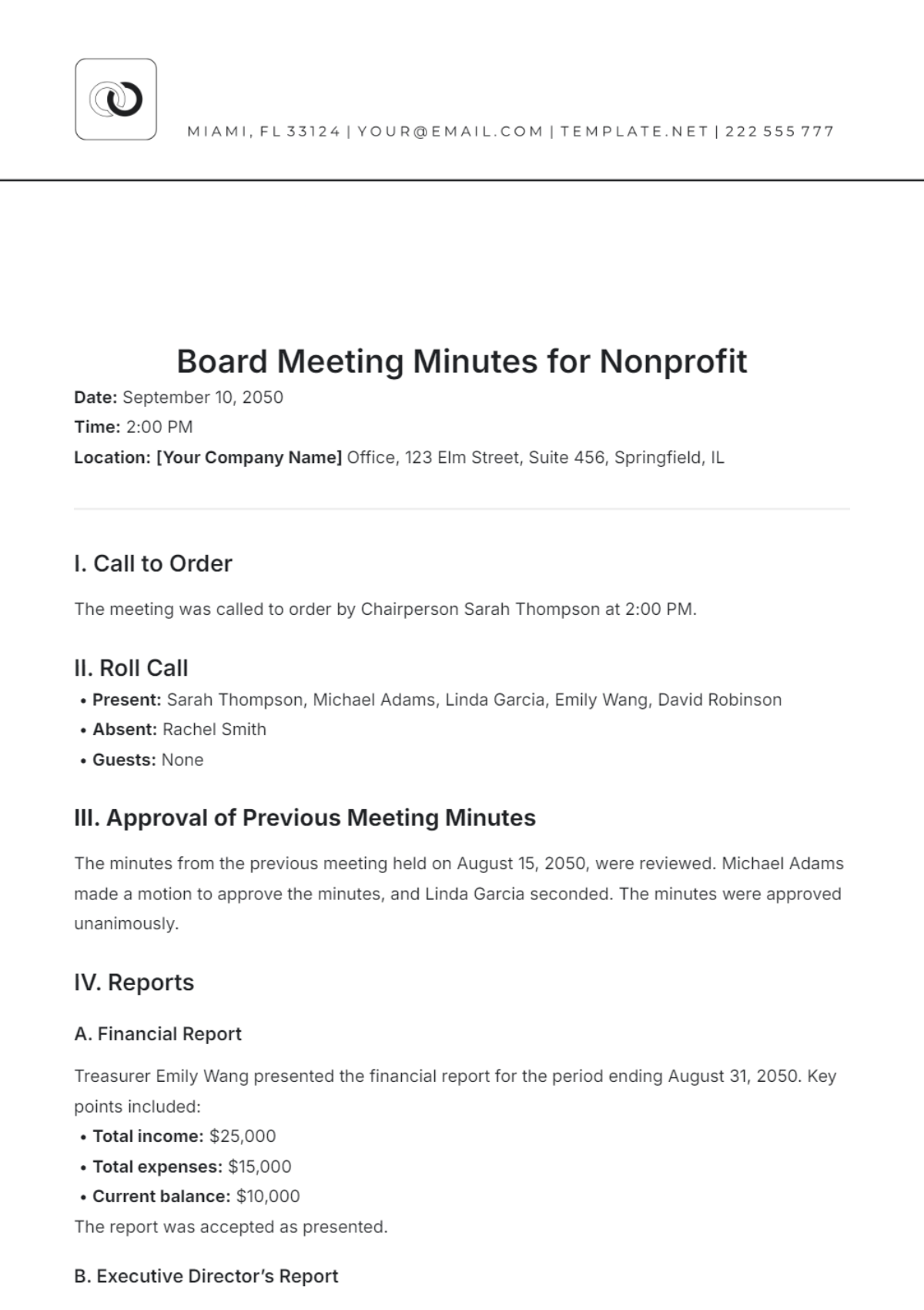 Board Meeting Minutes for Nonprofit Template - Edit Online & Download